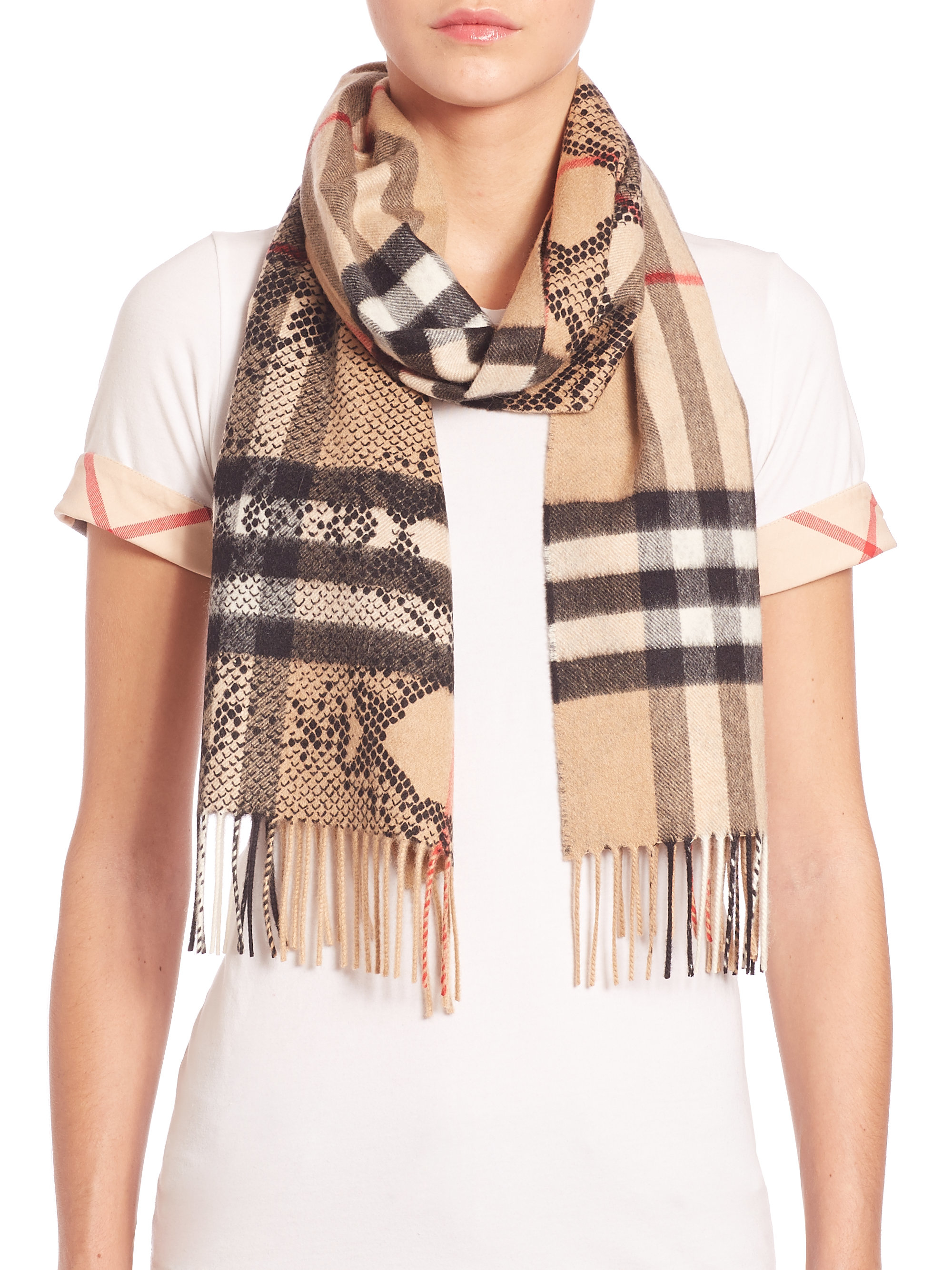 Lyst - Burberry Python-print Giant Check Cashmere Scarf