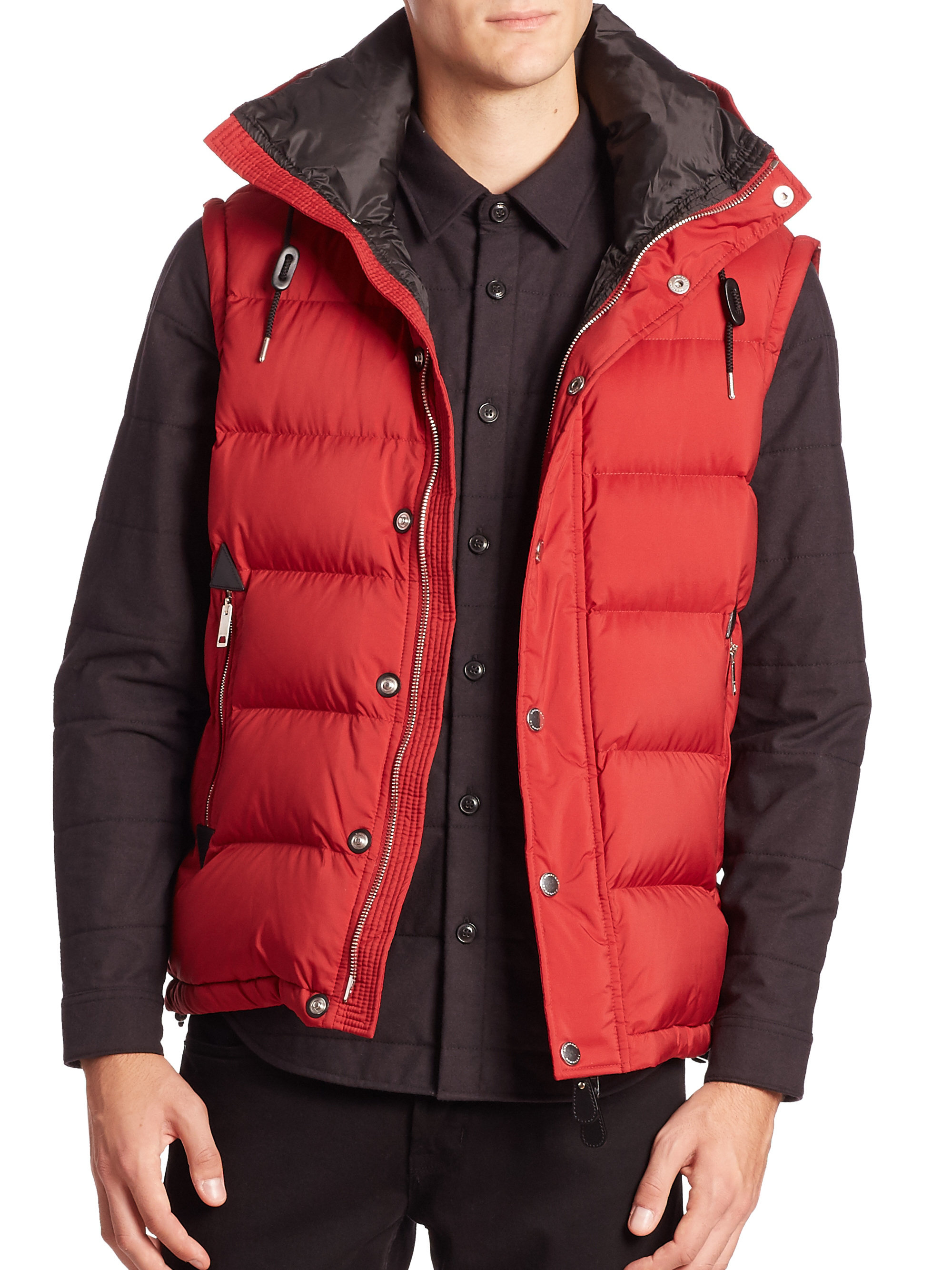Burberry Down-filled Detachable Sleeve Hooded Jacket in Red for Men - Lyst