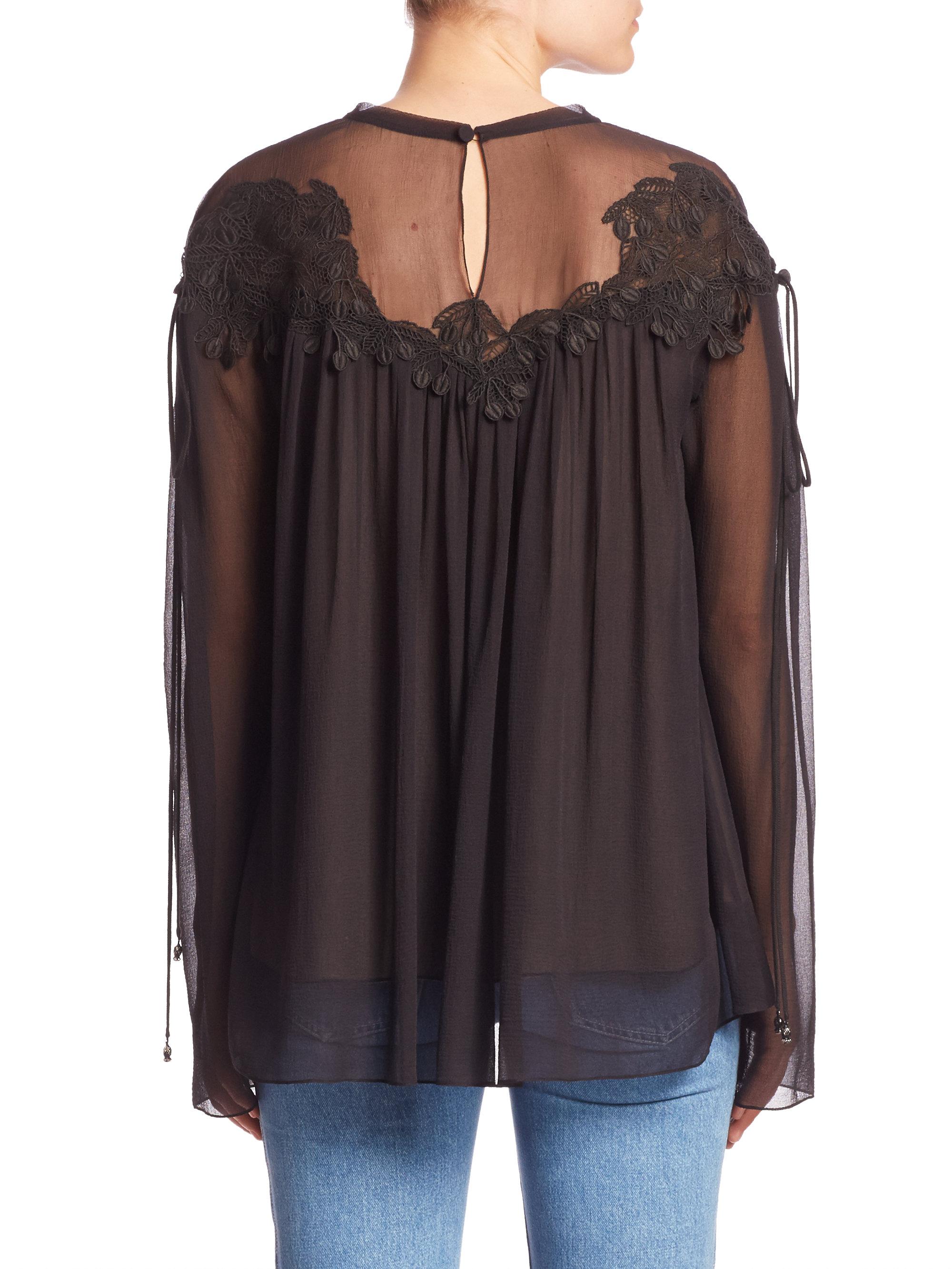 Lyst Chloé Cherry Embroidered Blouse in Black