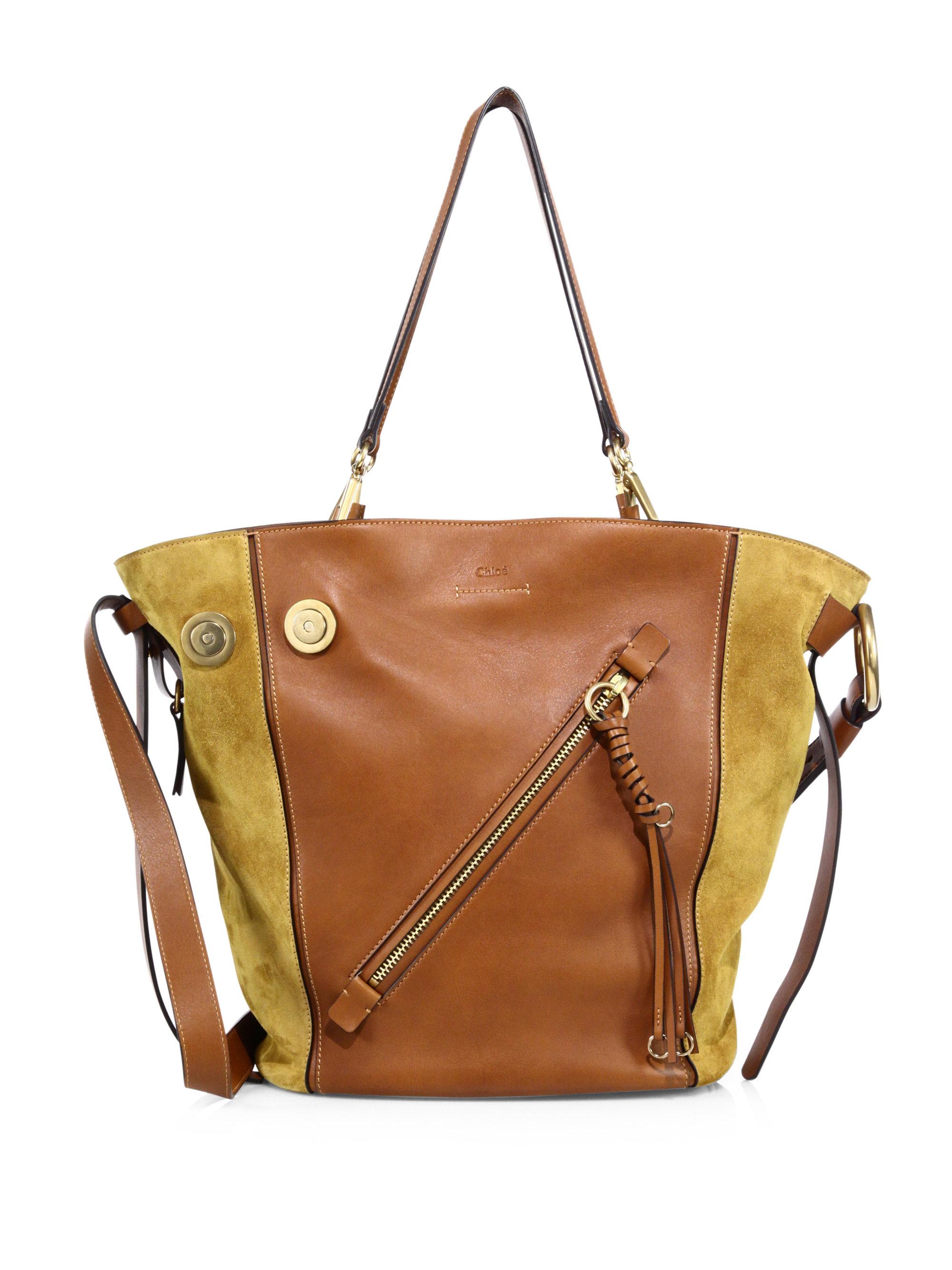 Lyst Chloé Myer Medium Leather & Suede Tote Bag in Brown