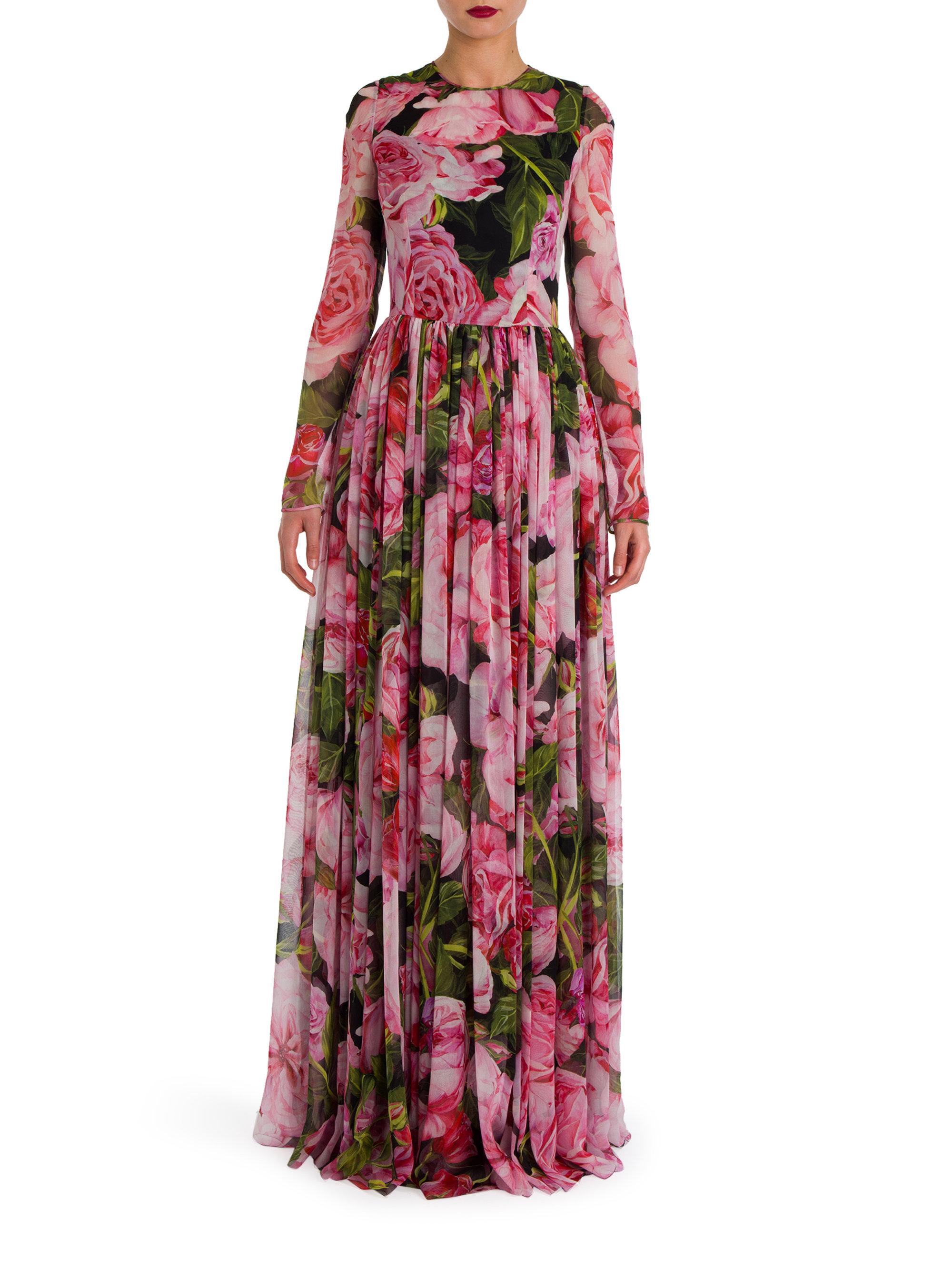 Dolce & gabbana Floral Print Silk Chiffon Gown in Pink | Lyst