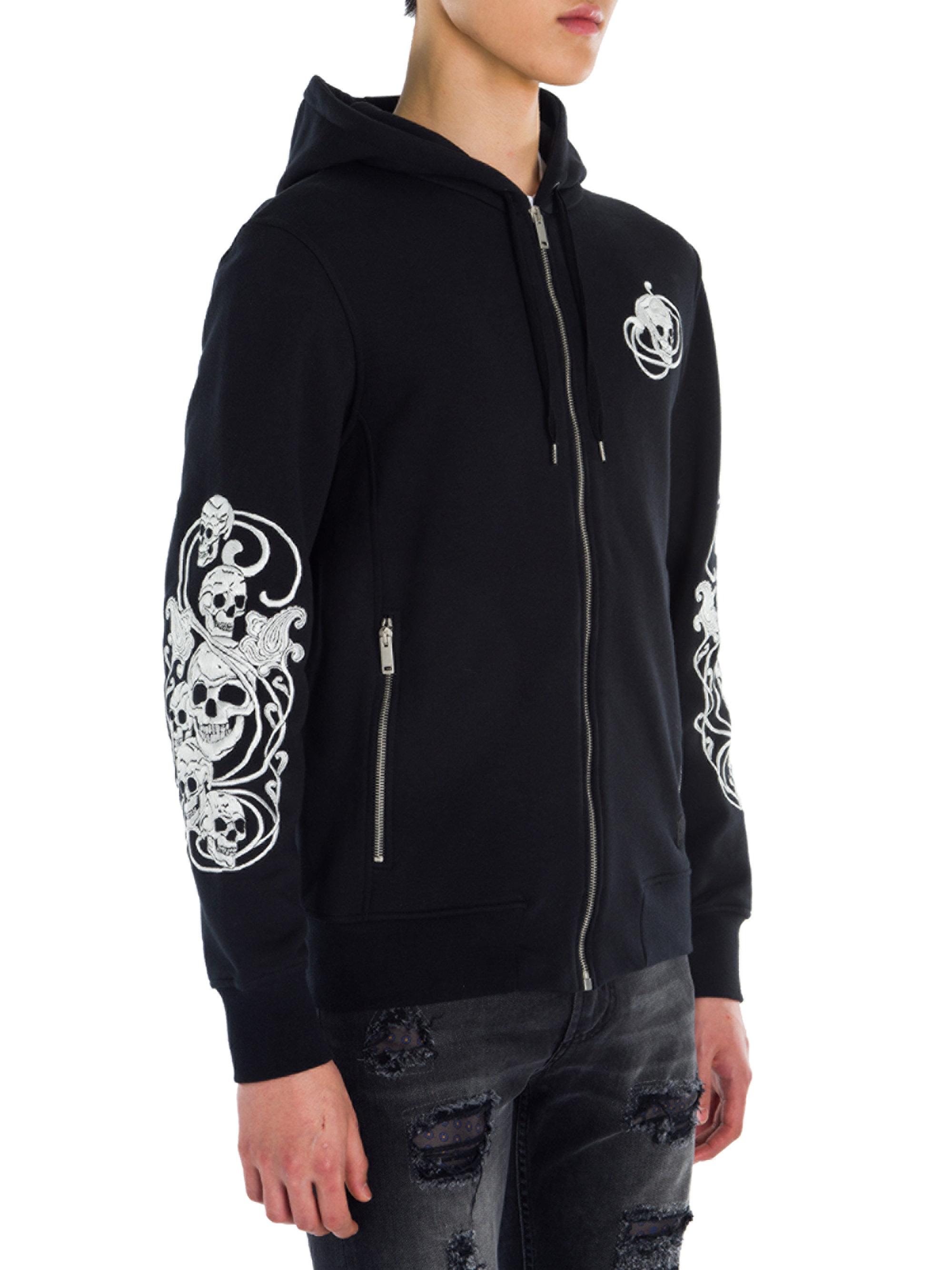 Lyst - Alexander Mcqueen Skull Embroidered Zip-up Hoodie in Black for Men