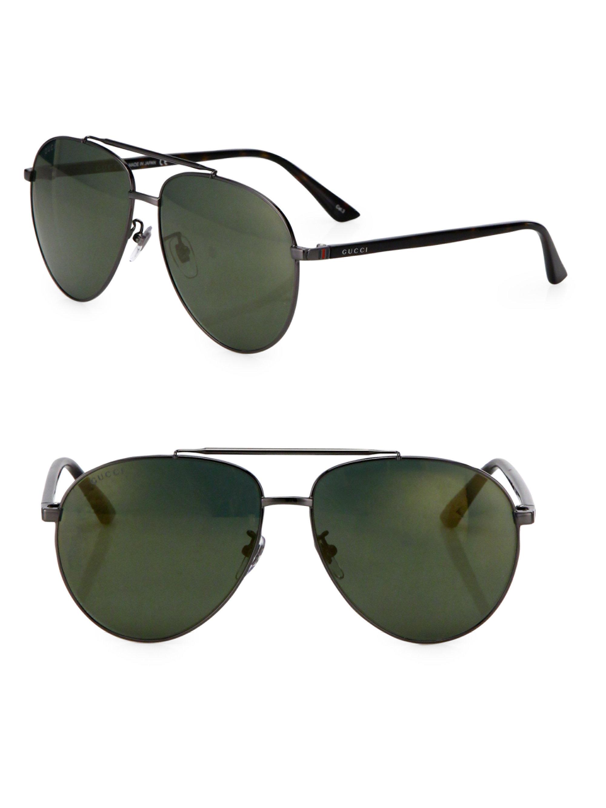 Gucci 61mm Signature Logo Pilot Sunglasses In Green For Men Lyst 