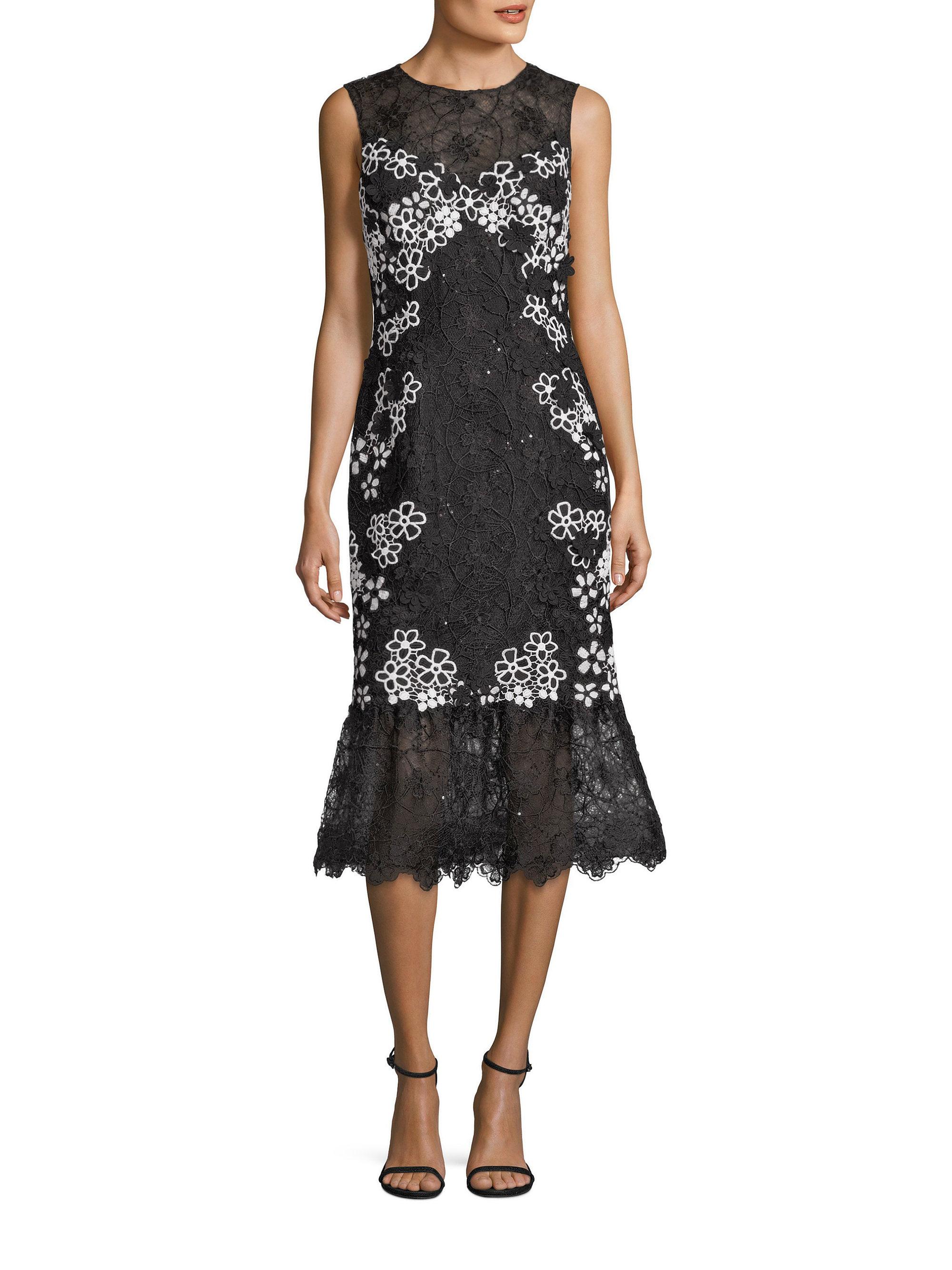 Teri jon Floral Lace Dress in Black | Lyst