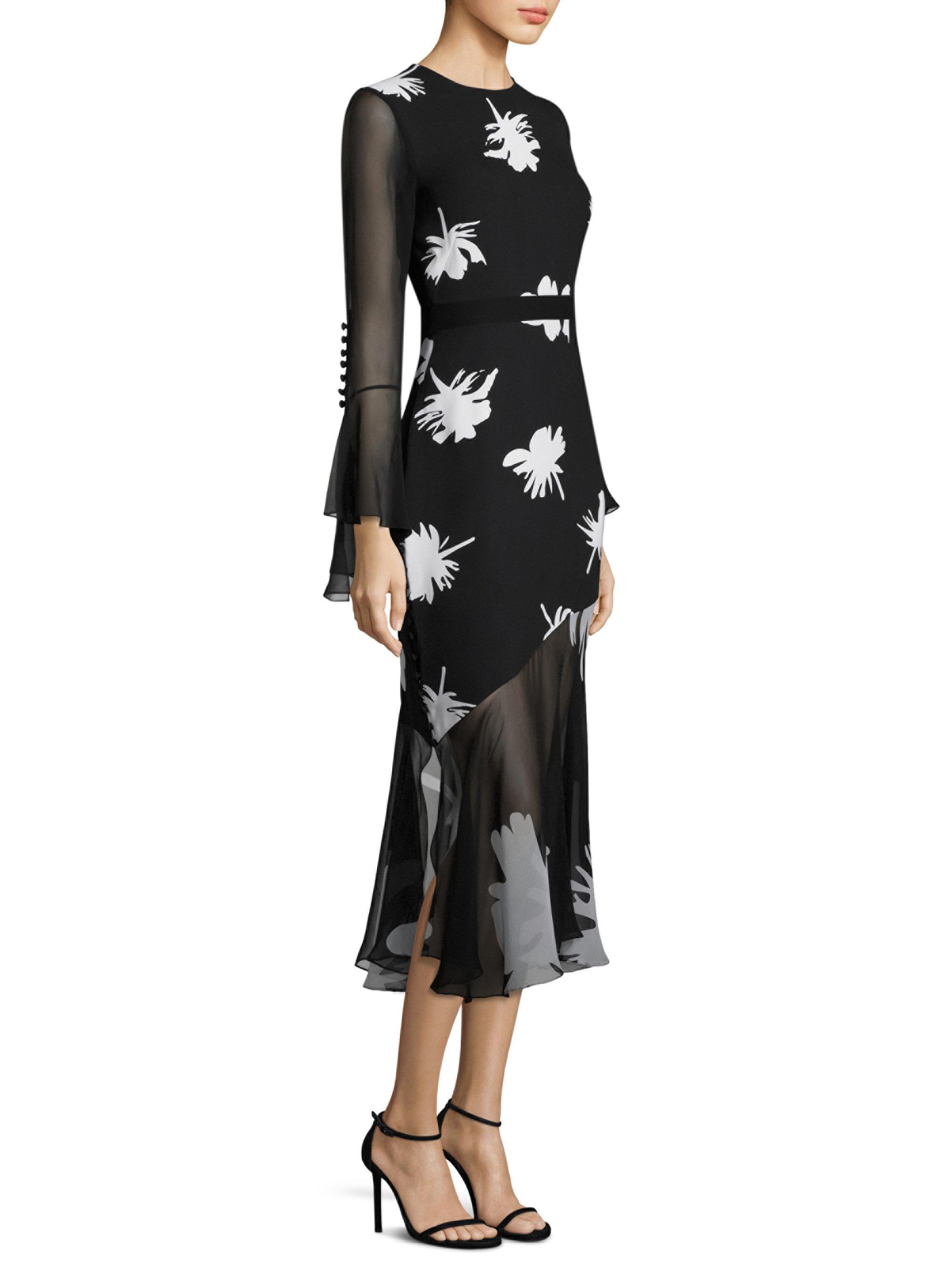 Lyst - Prabal Gurung Floral-print Silk Dress in Black
