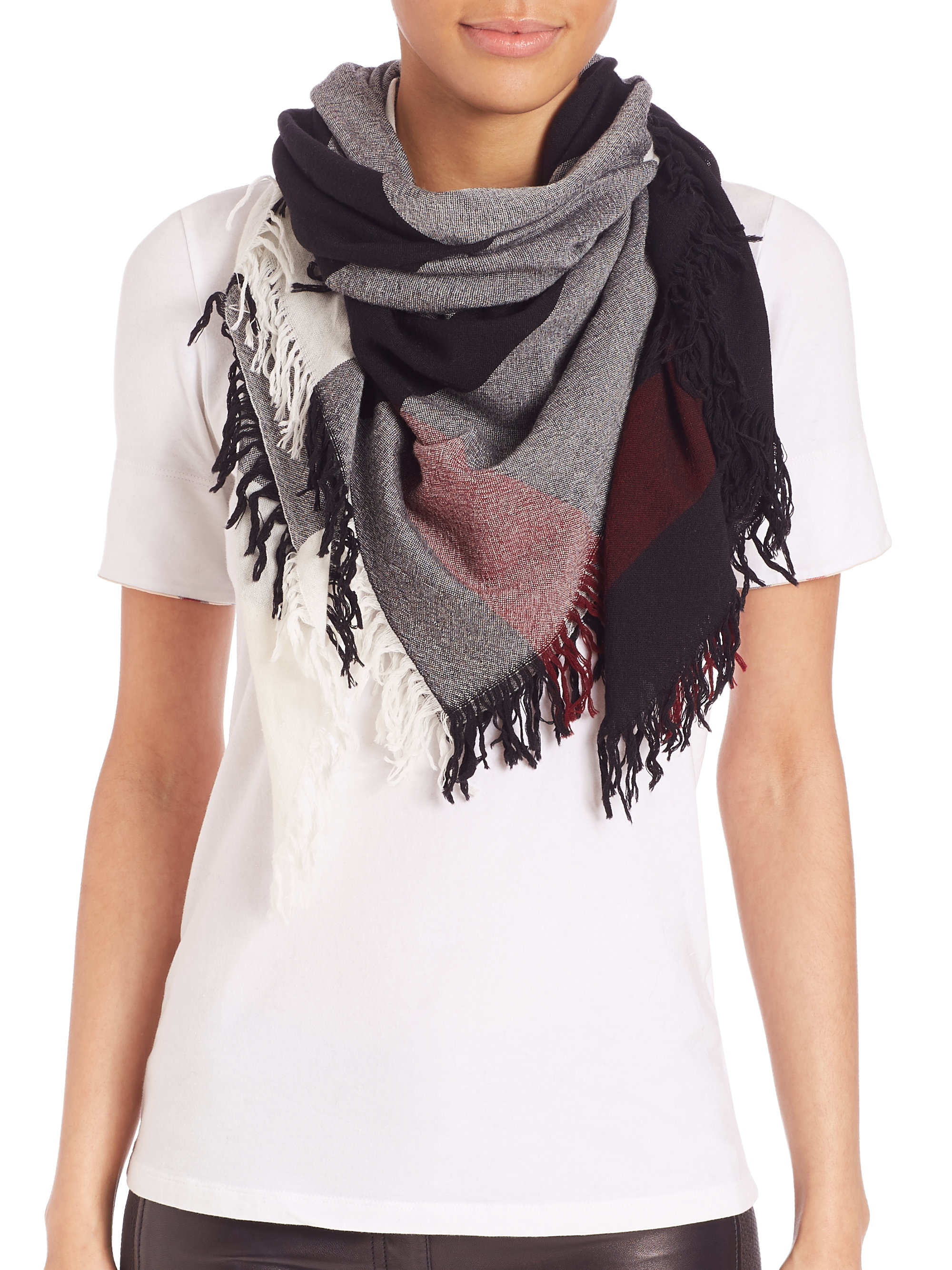 Burberry Color Check Square Scarf in Black | Lyst