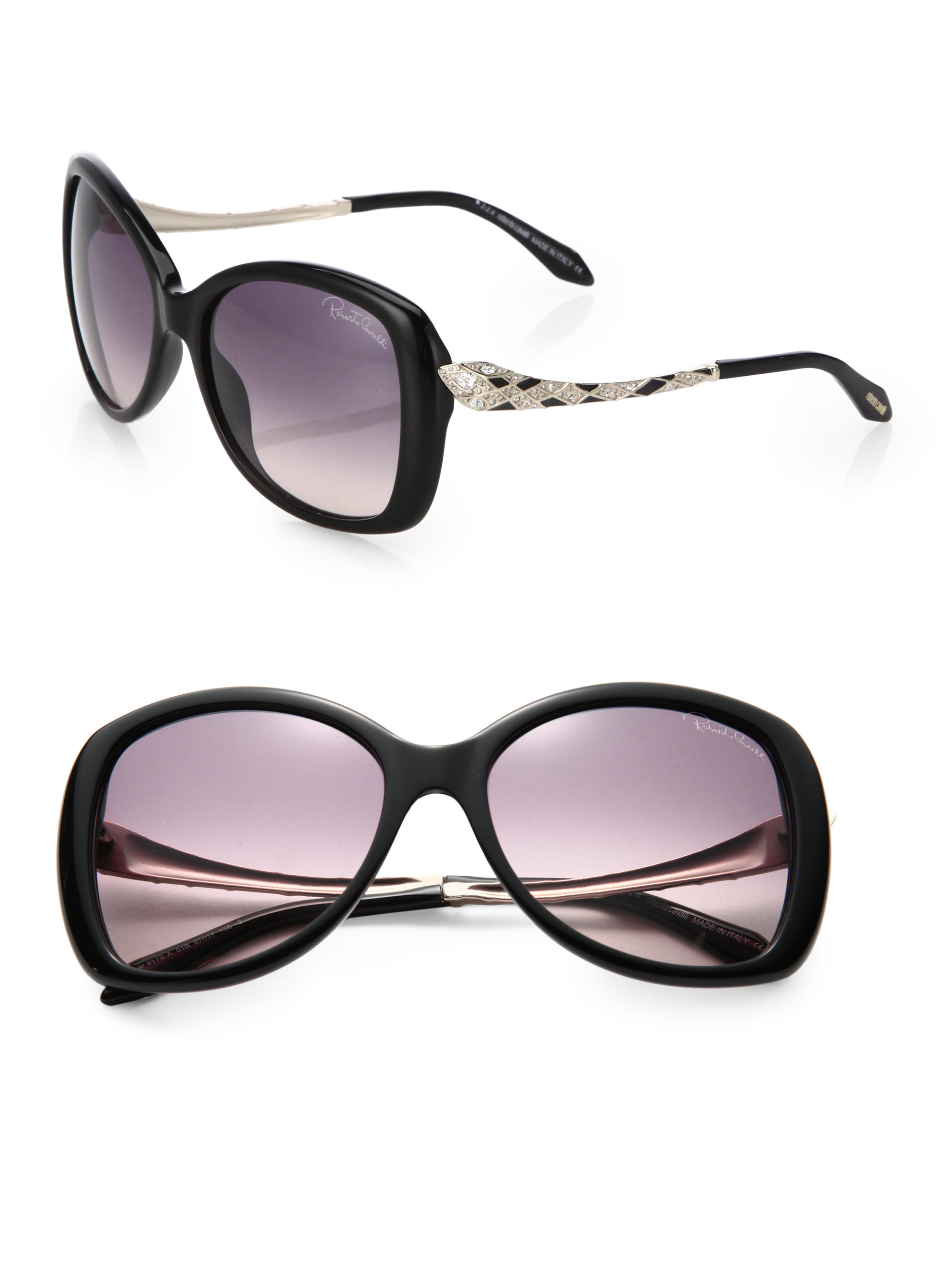 Lyst - Roberto cavalli Embellished Snake 57mm Round Sunglasses in Black