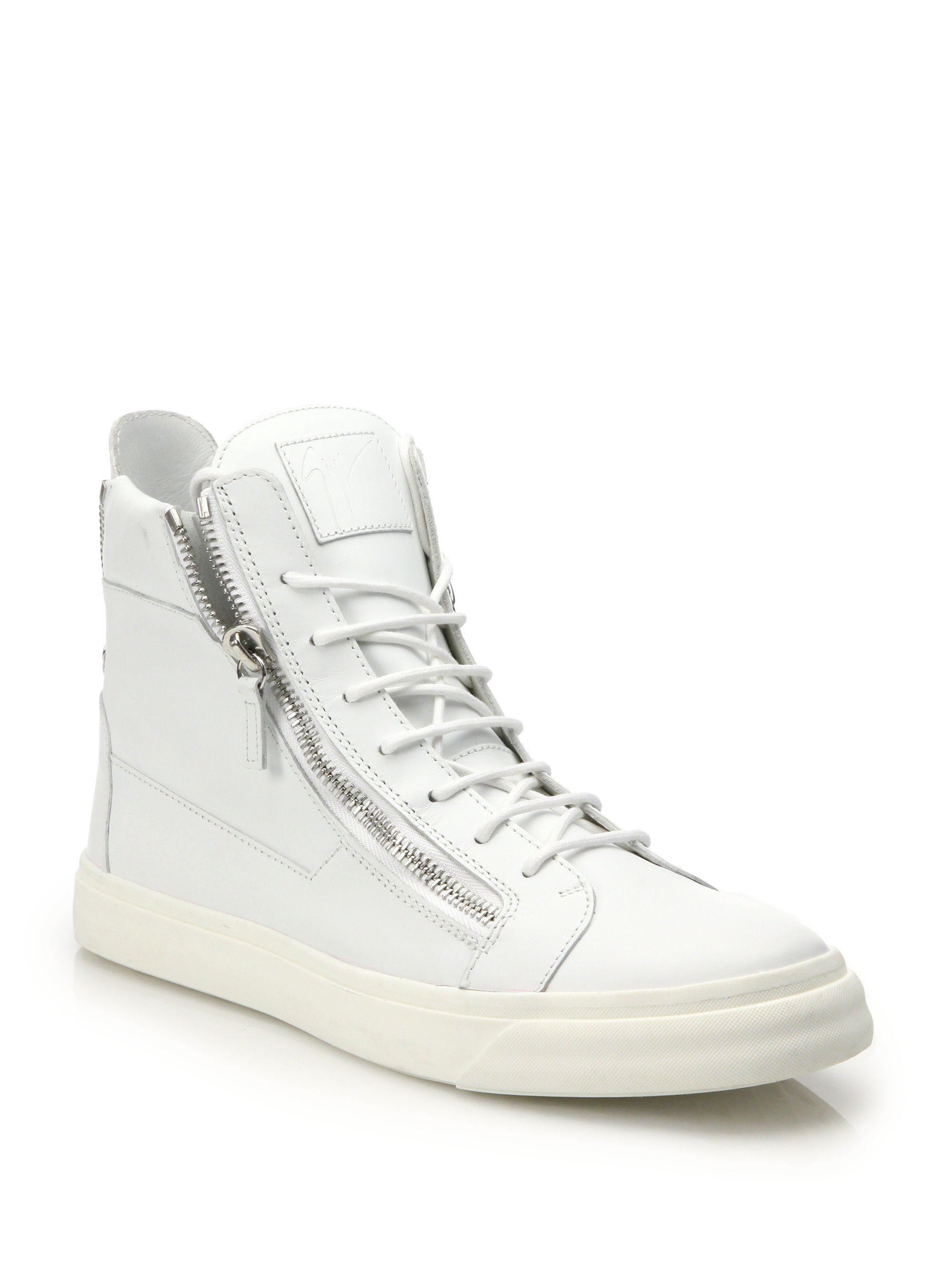 Lyst - Giuseppe Zanotti Double-zip Leather High-top Sneakers in White
