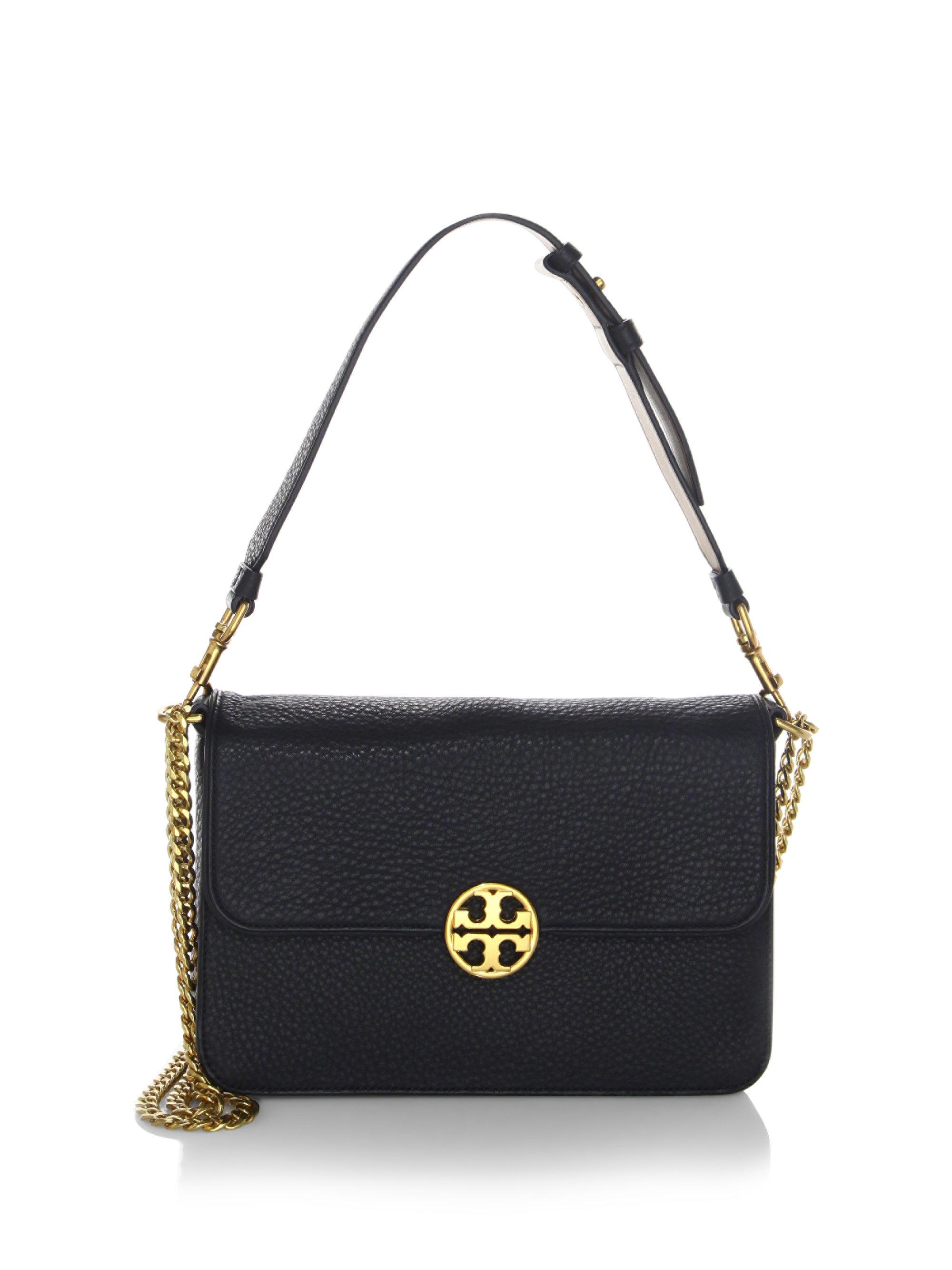 Lyst - Tory Burch Chelsea Double Strap Leather Shoulder Bag in Black