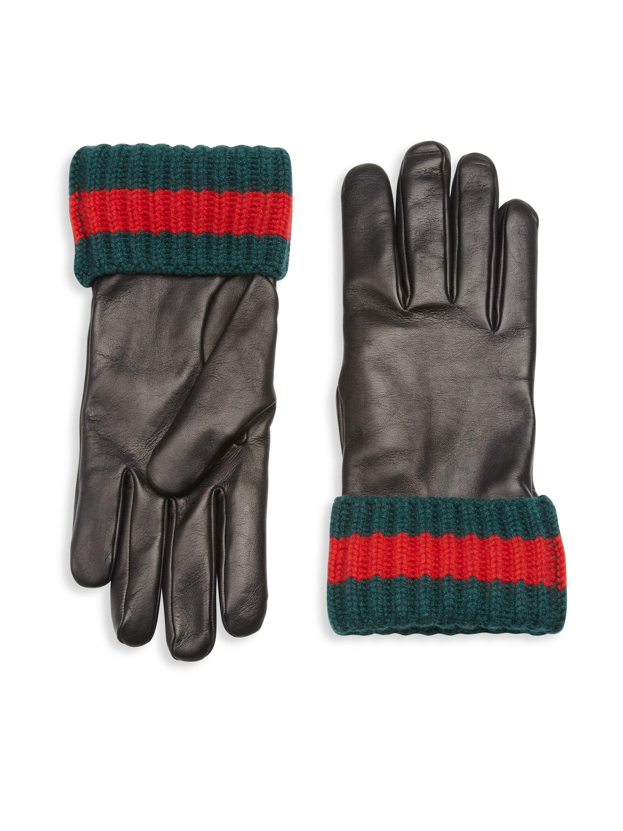 Lyst Gucci Cashmere & Leather Blend Gloves in Black for Men