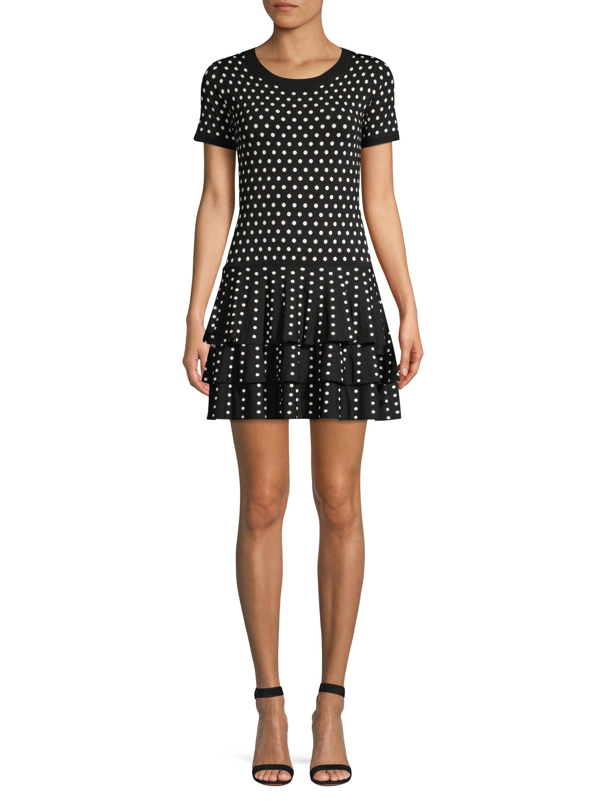 Michael Michael Kors Polka Dot Tiered Hem Sweater Dress In Black Lyst