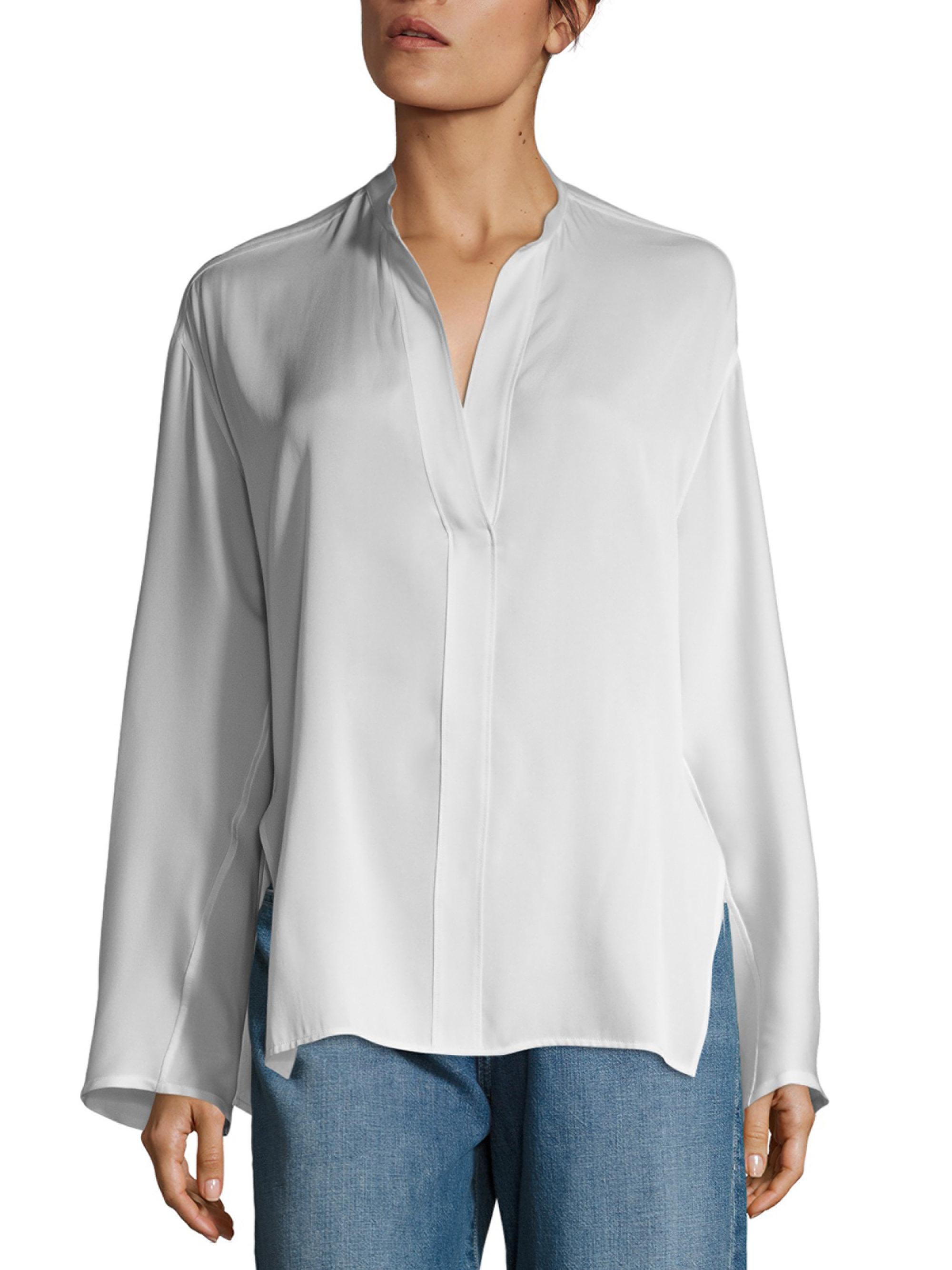 Lyst - Vince Stand Collar Silk Blouse in White
