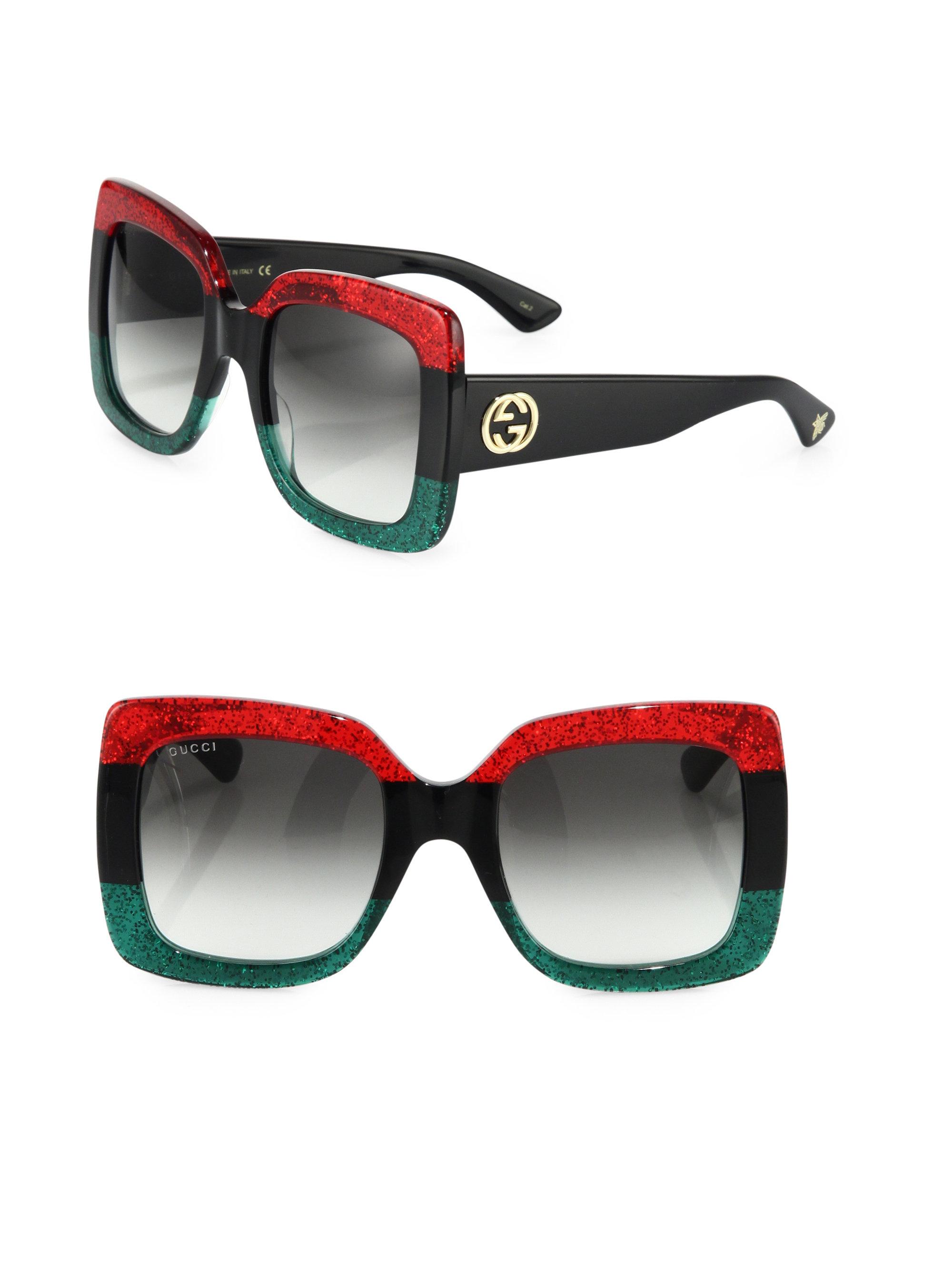 Lyst Gucci 55mm Oversized Square Colorblock Sunglasses In Red