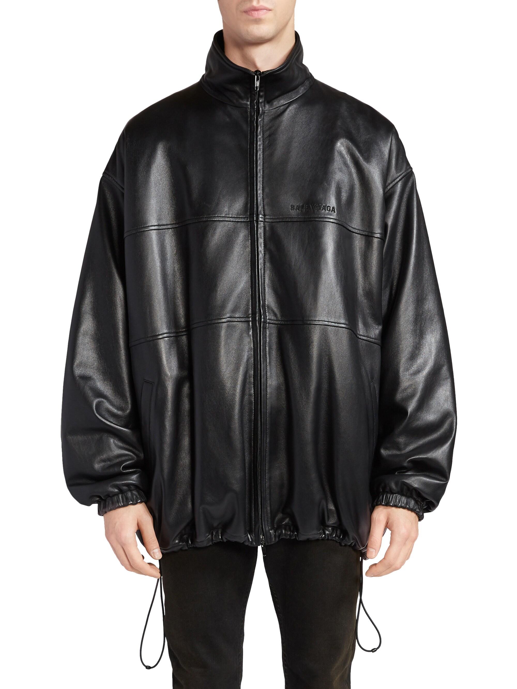 Balenciaga Oversized Leather Track Jacket in Black for Men Lyst
