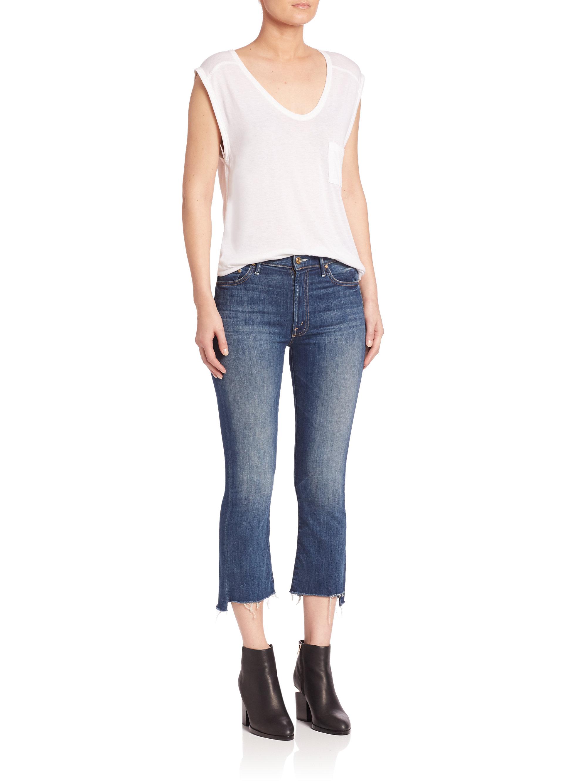 Lyst Mother Insider Cropped Rawedge Jeans in Black