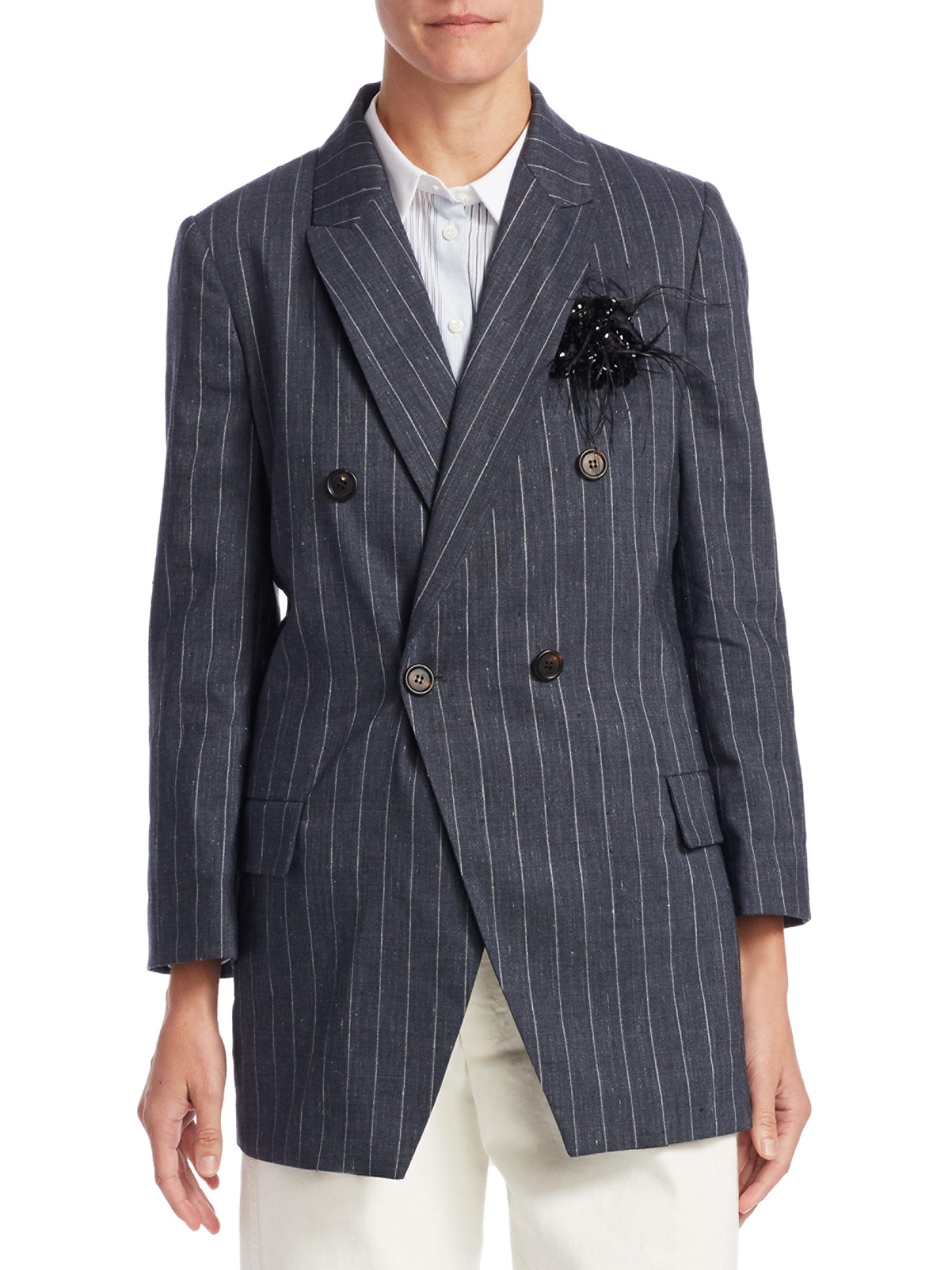 Lyst Brunello Cucinelli Double Breasted Pinstripe Blazer