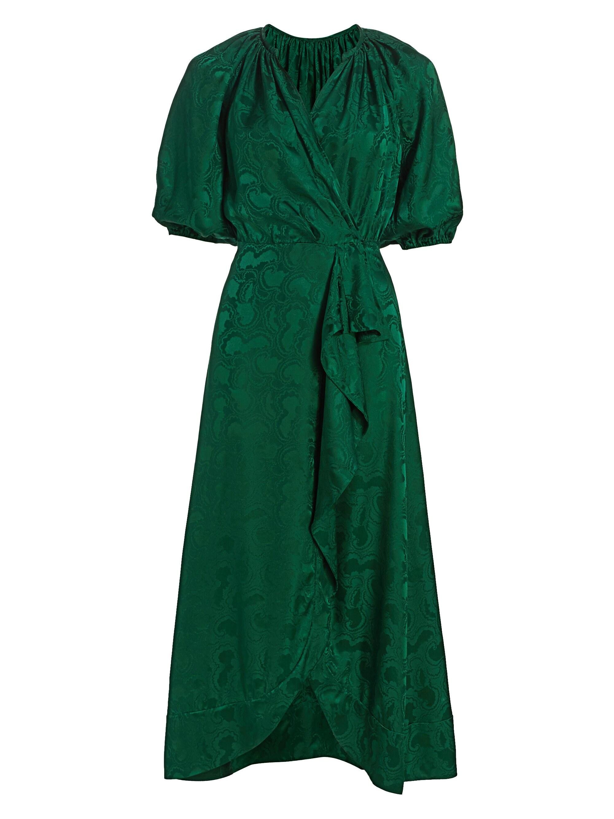 Saloni Olivia Draped Silk Dress in Forest (Green) - Lyst