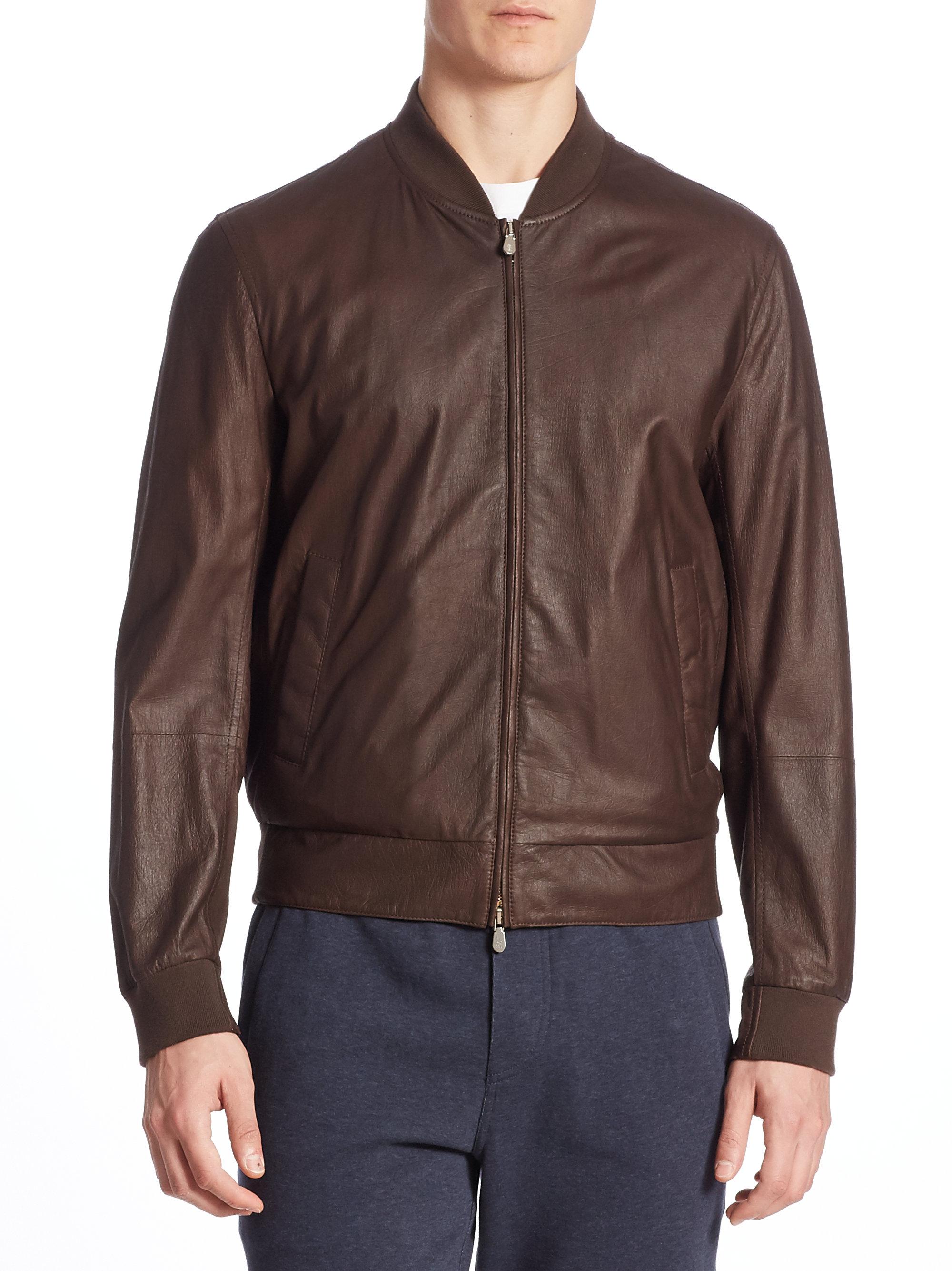 Lyst - Brunello Cucinelli Leather Bomber Jacket in Brown for Men