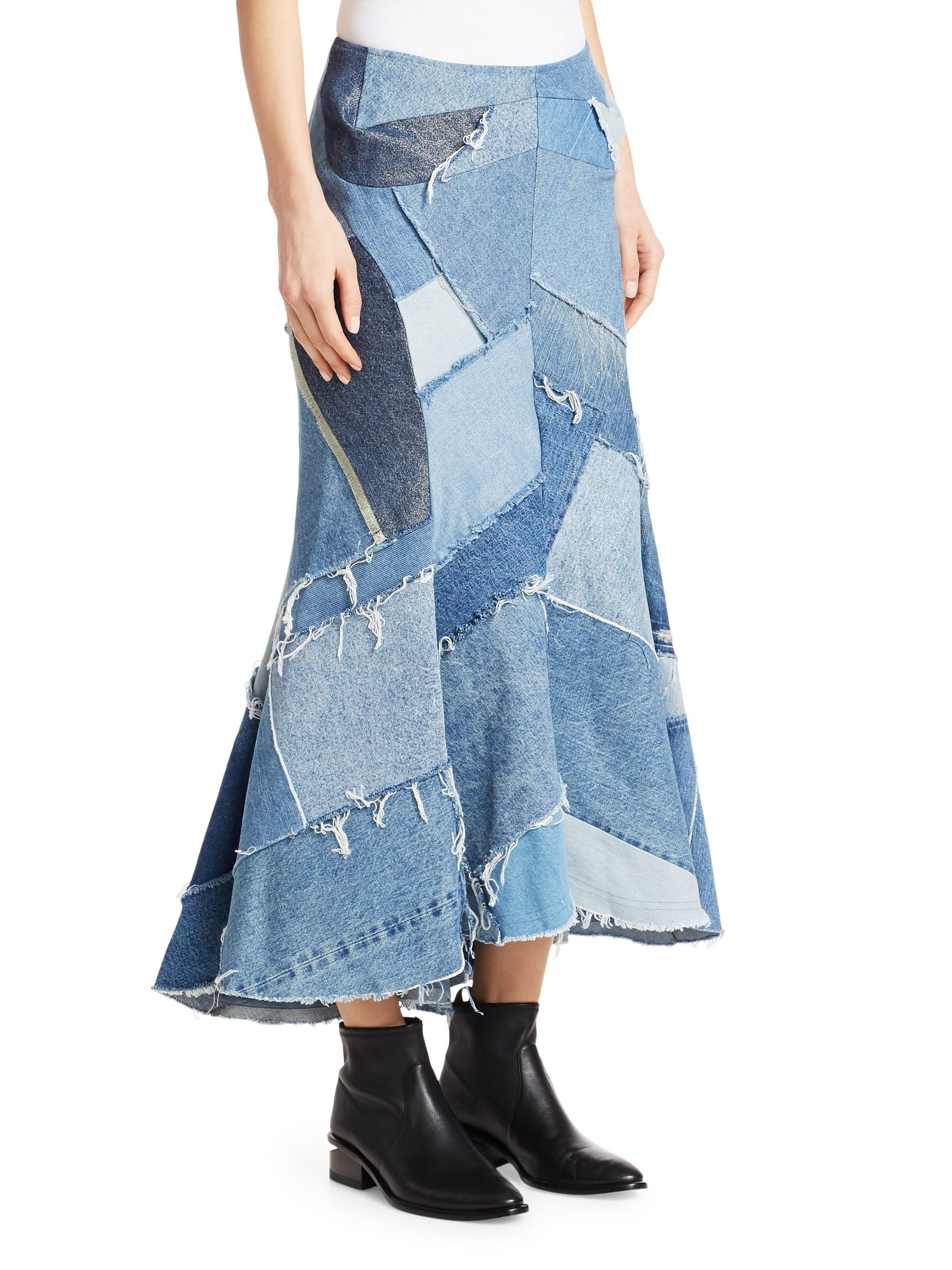 Junya Watanabe Patchwork Denim Flare Skirt in Indigo (Blue) - Lyst