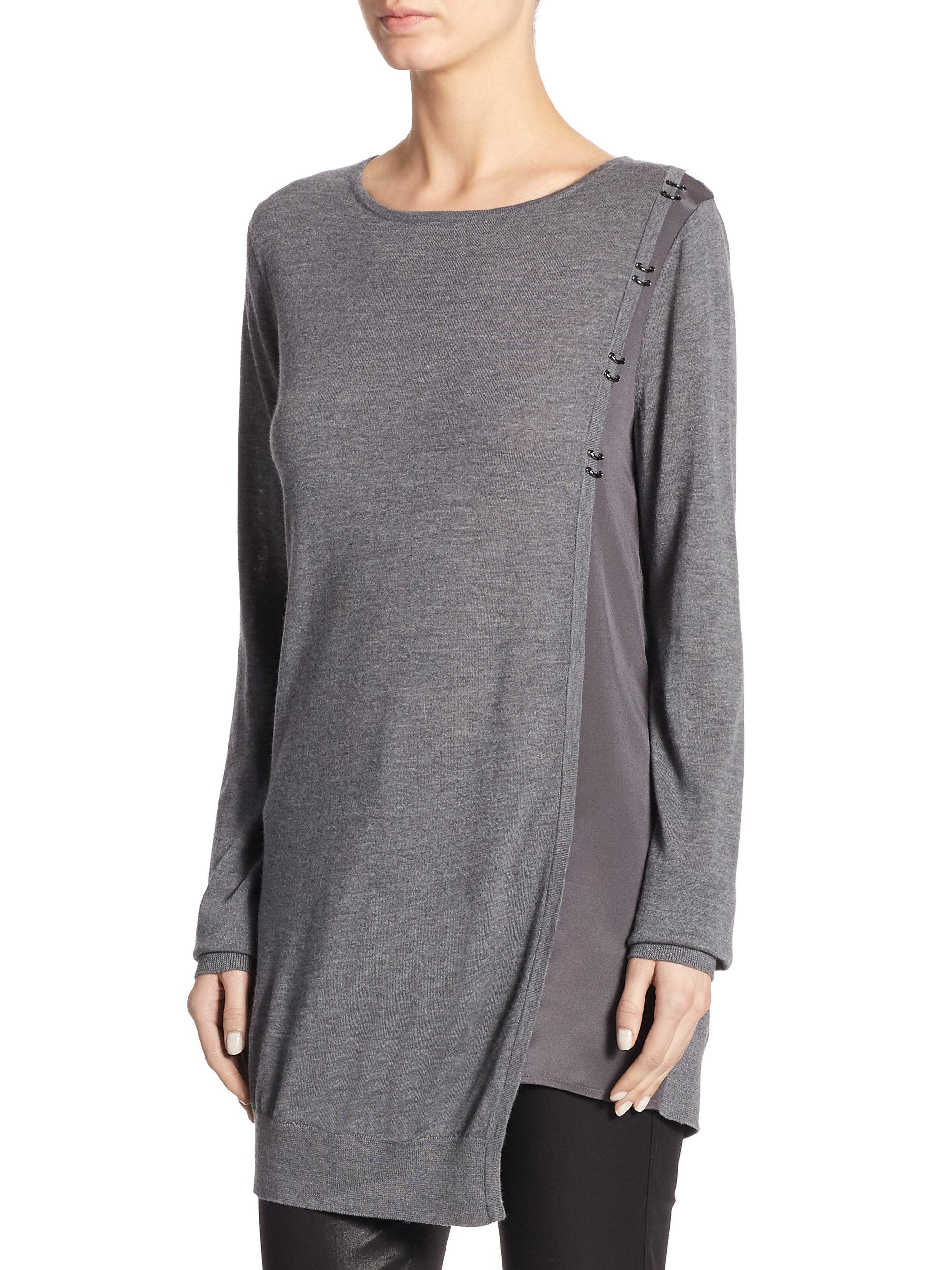 Lyst St. John Wool Jersey Knit Sweater in Gray