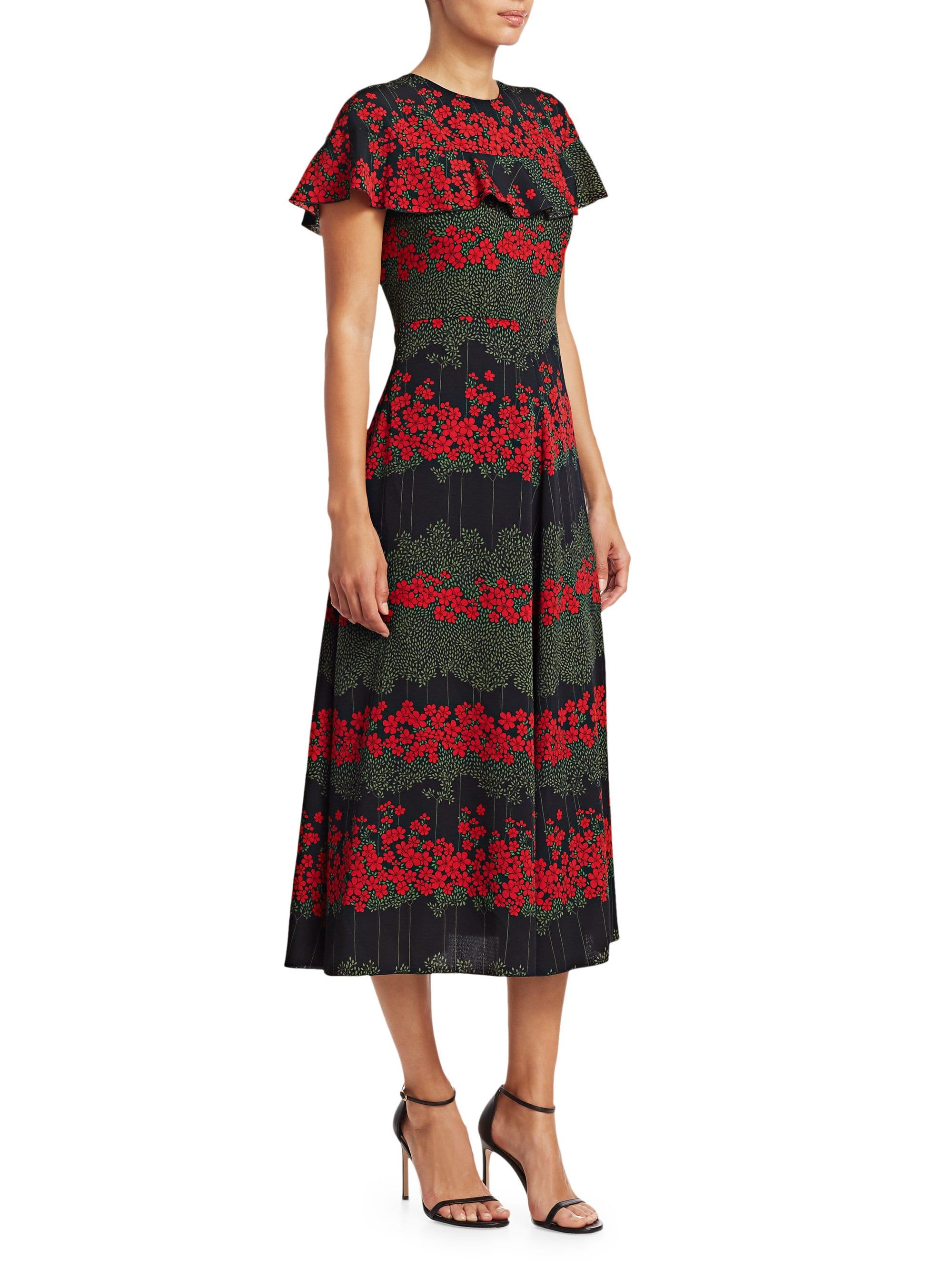 RED Valentino Floral A-line Midi Dress in Black - Lyst