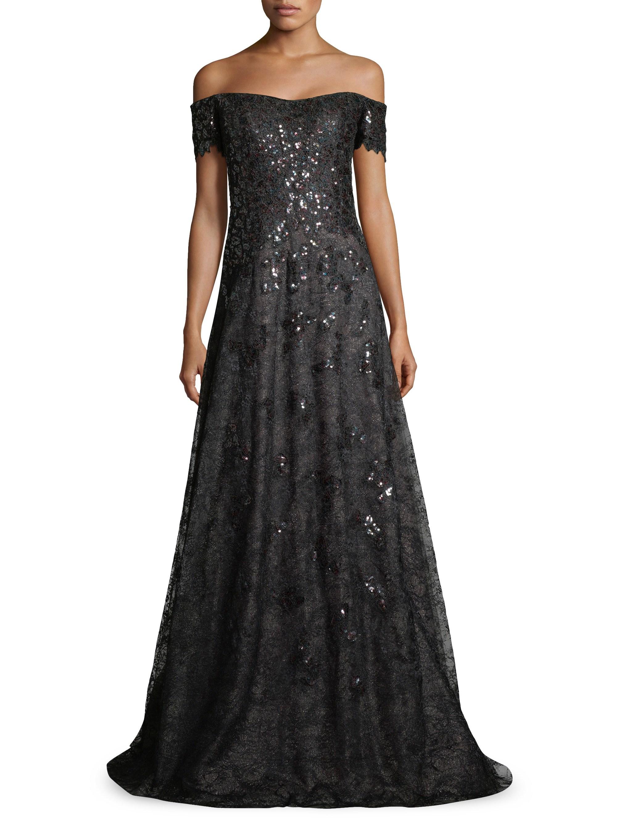 Rene Ruiz Women's Off-the-shoulder Sequin & Tulle Gown - Black Multi in ...