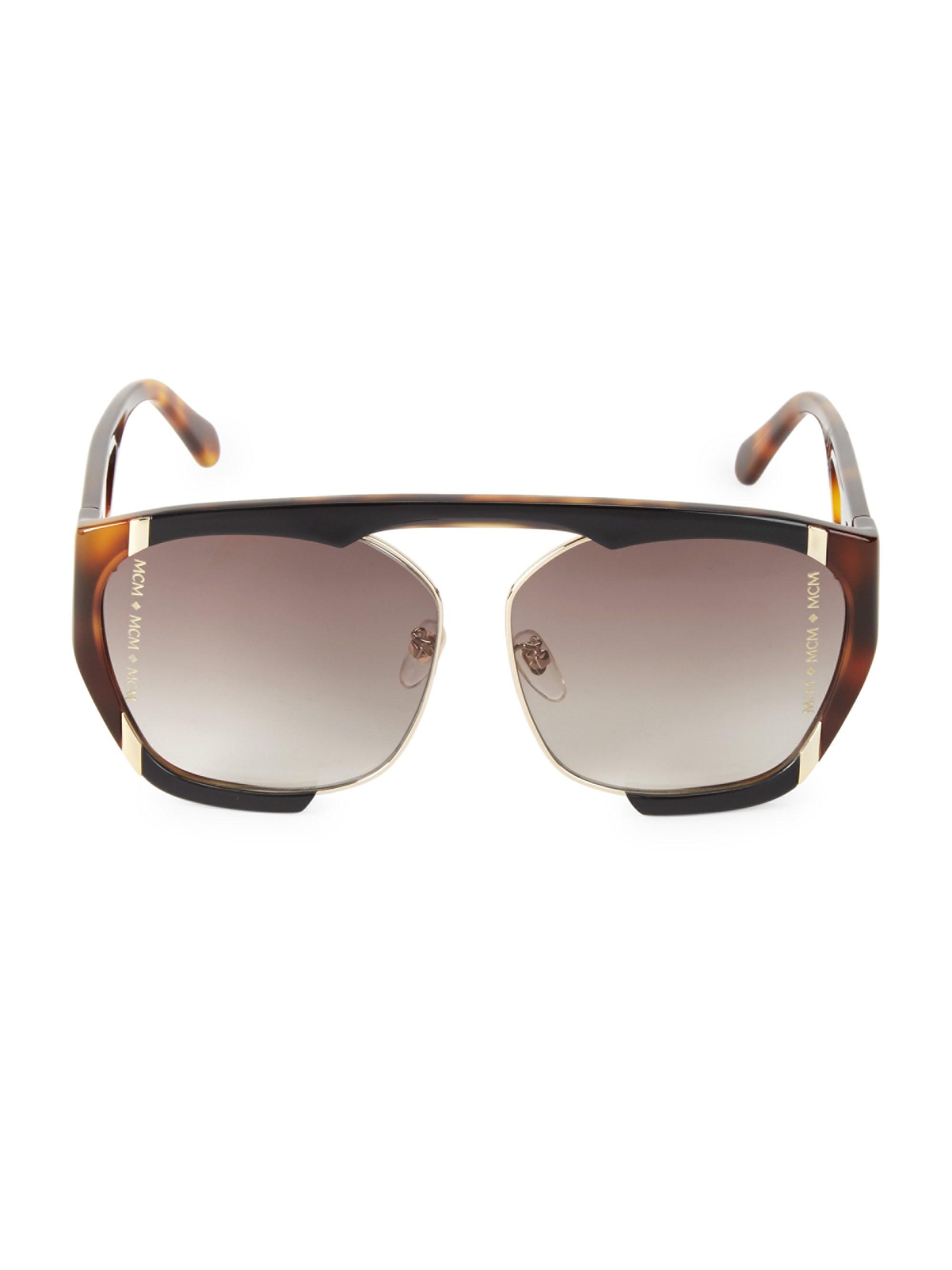 MCM Men's 62mm Metal Vintage Shield Sunglasses Black Havana in Black