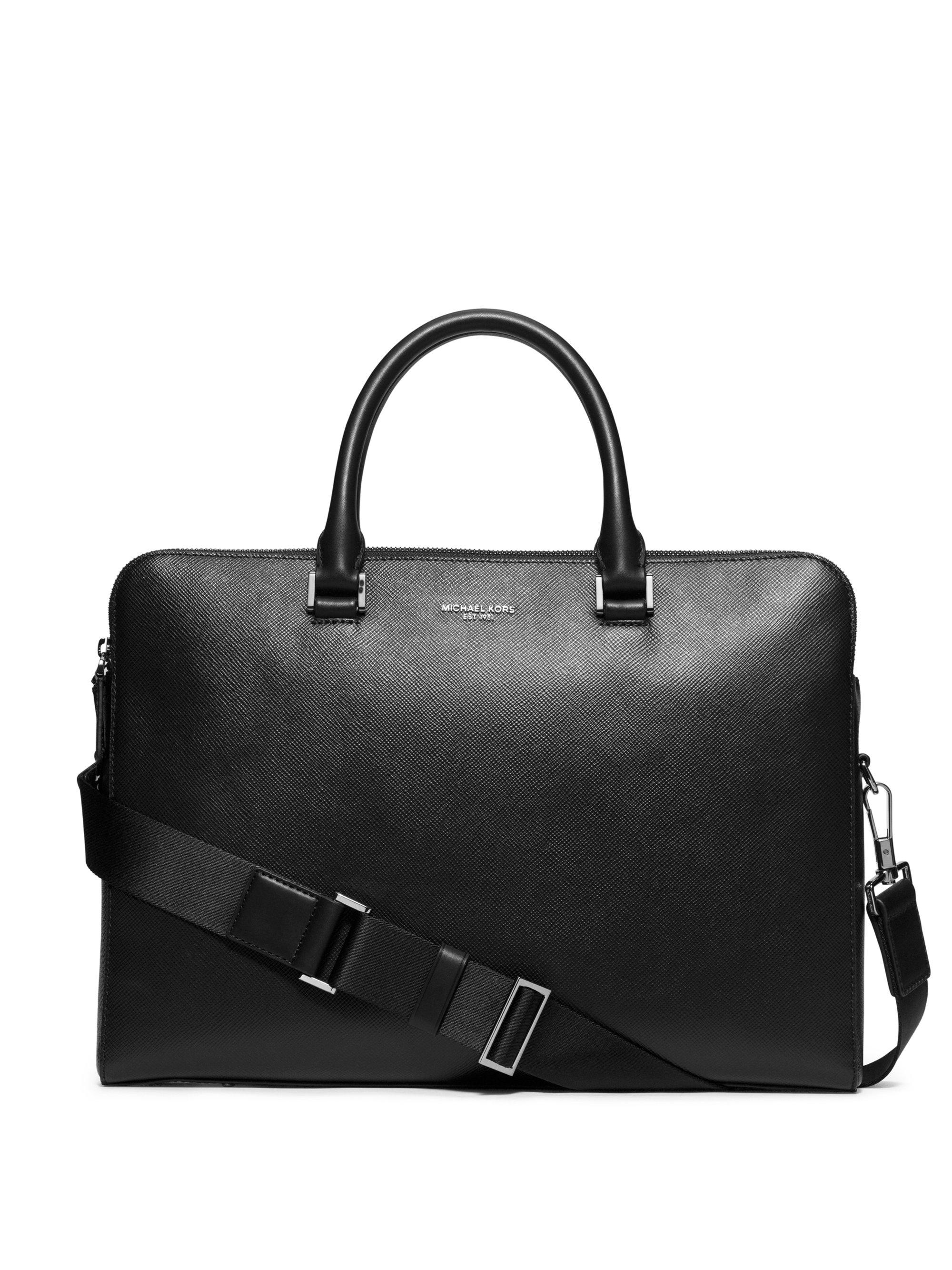 Lyst - Michael Kors Cross-grain Leather Double-zip Briefcase in Black ...
