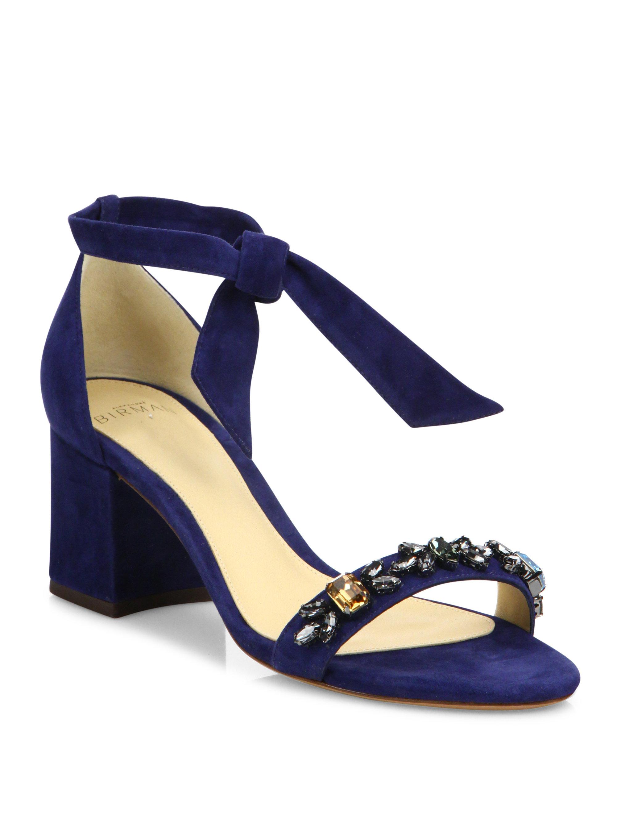 Lyst - Alexandre Birman Clarita Jeweled Suede Block Heel Sandals in Blue