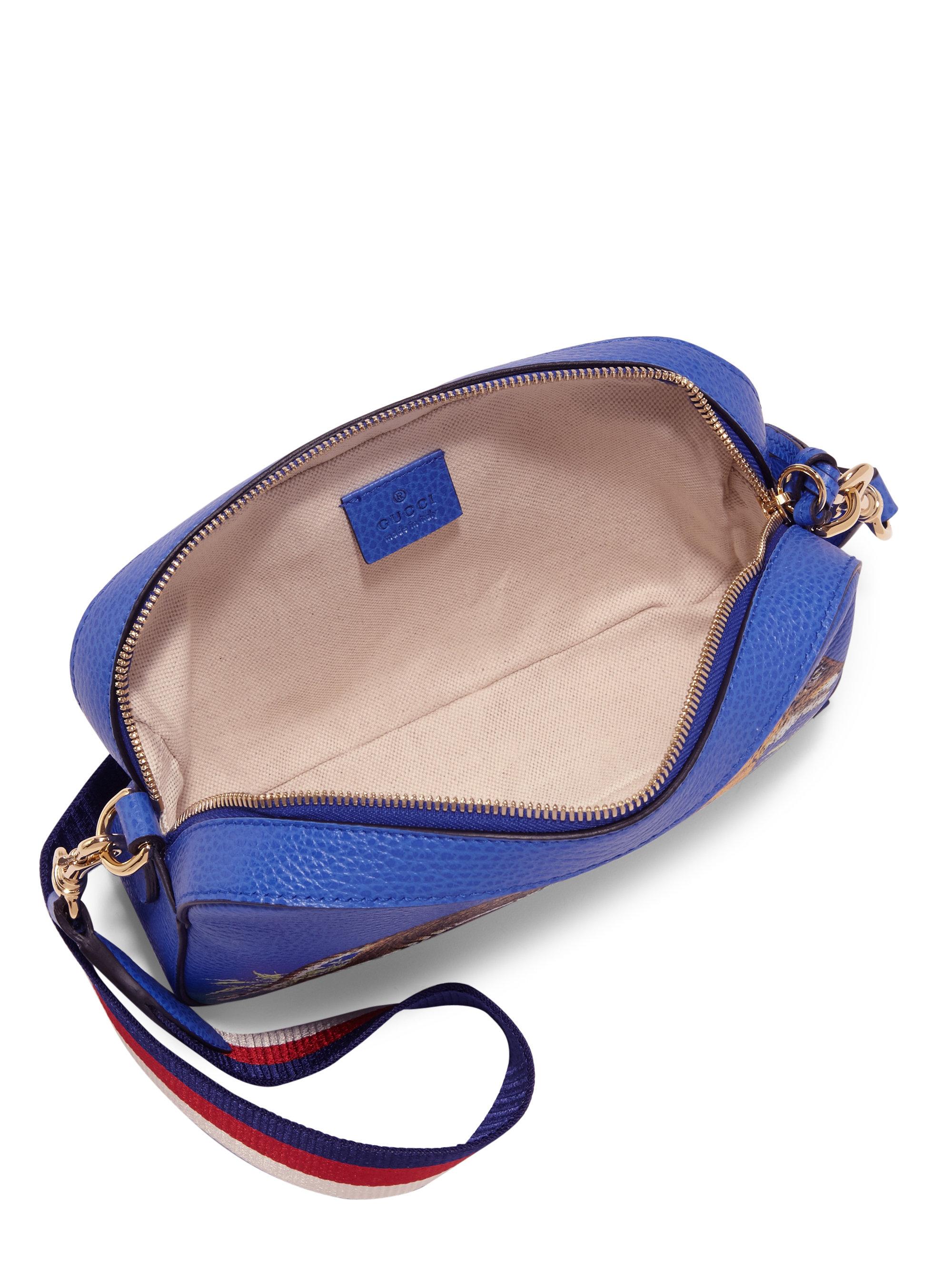 Lyst - Gucci Tiger Leather Camera Bag in Blue