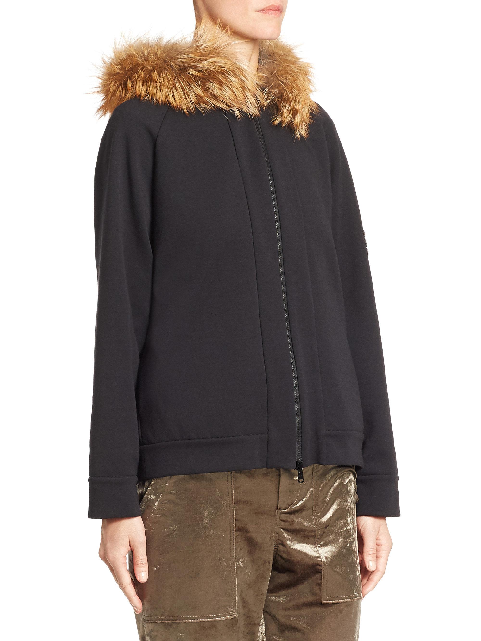 Lyst Brunello Cucinelli Fox Furtrim Jersey Zip Hoodie in Black