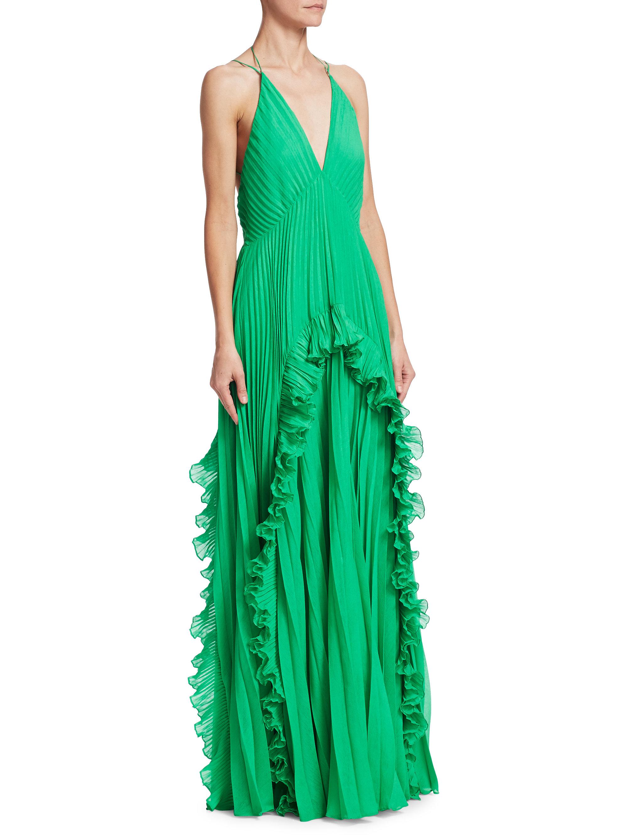 Halston Synthetic Halter Pleated Gown in Jade (Green) - Lyst