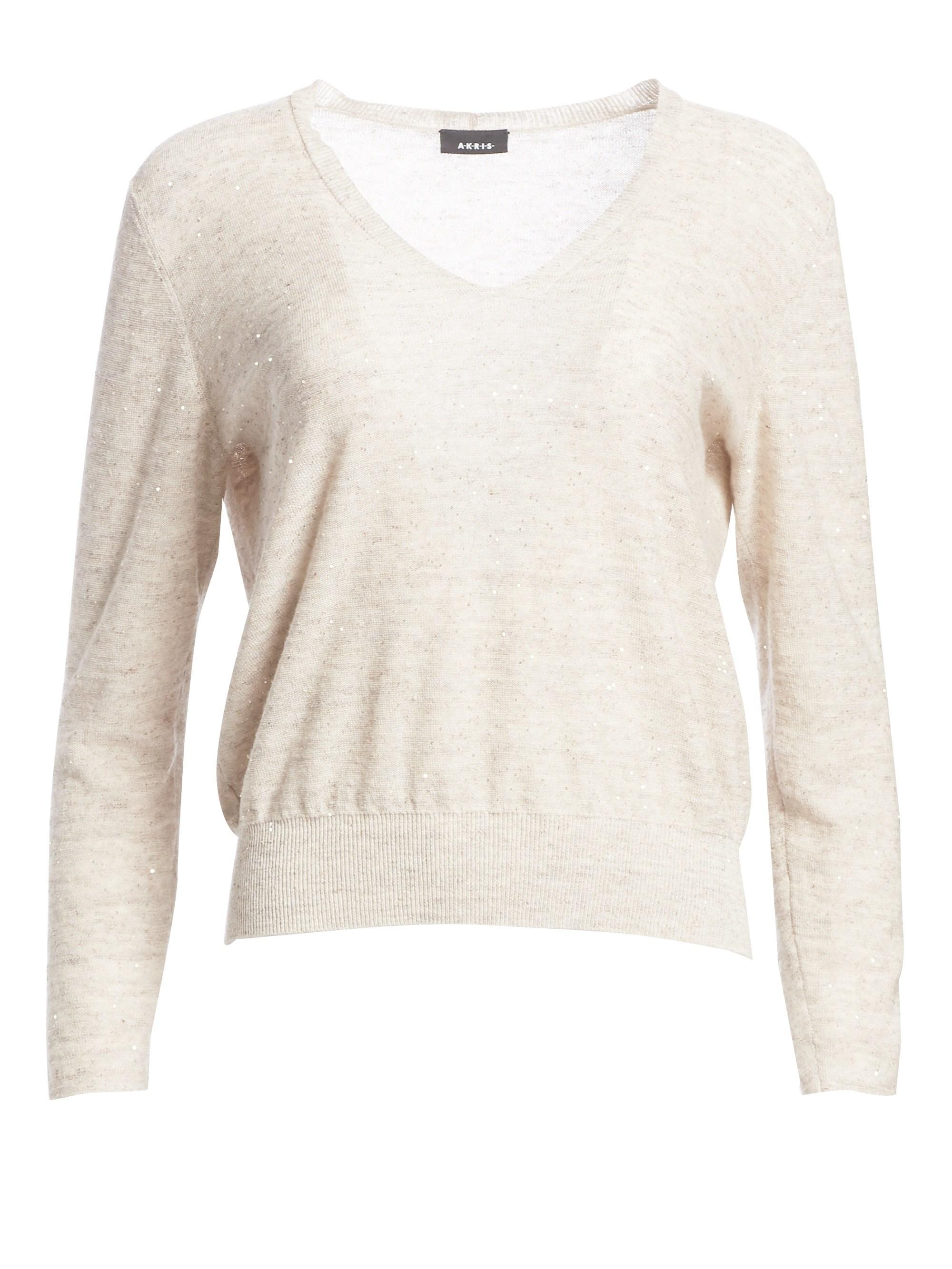 Akris Sequin V-neck Sweater in Natural - Lyst