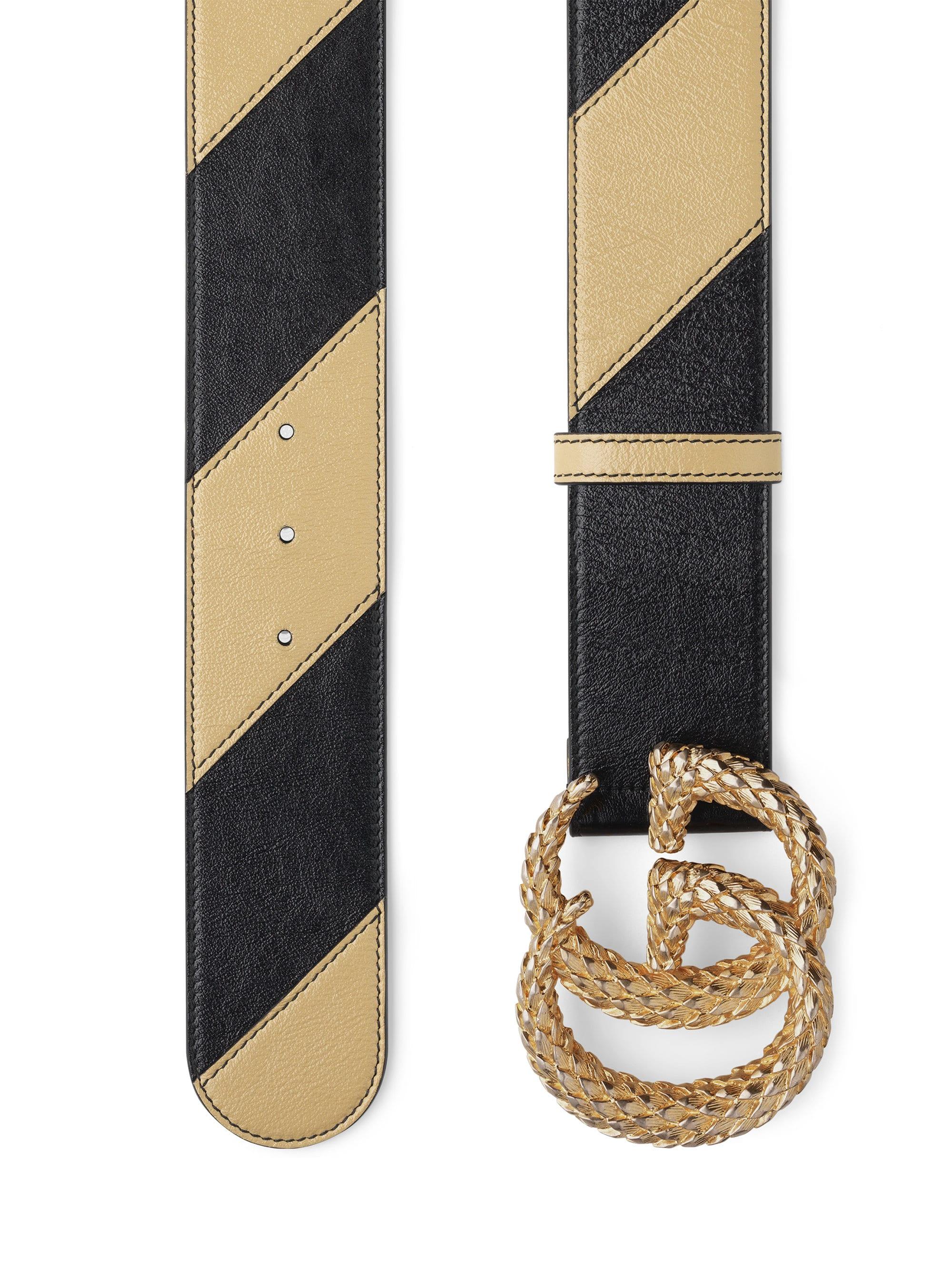 Gucci Women&#39;s Wide GG Marmont Striped Leather Belt - Black in Black - Lyst