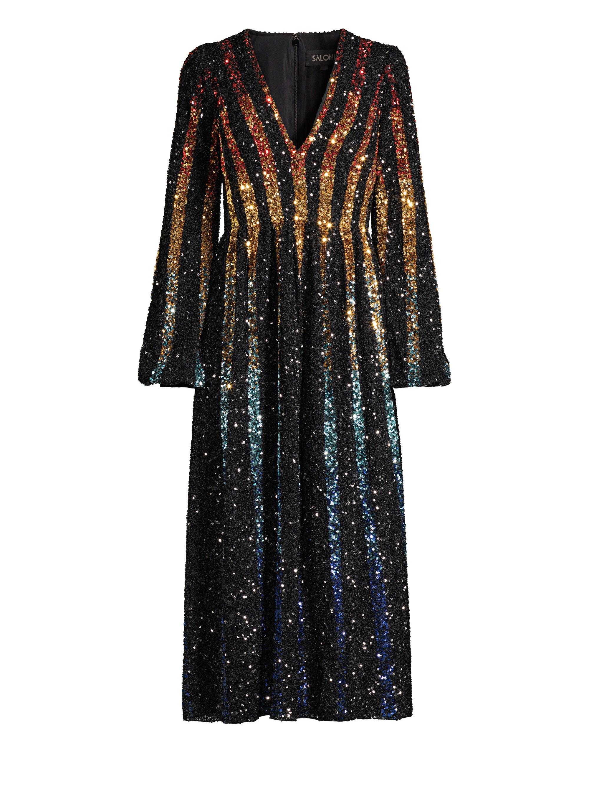 Lyst - Saloni Women's Camille Rainbow Sequin Silk A-line Midi Dress ...