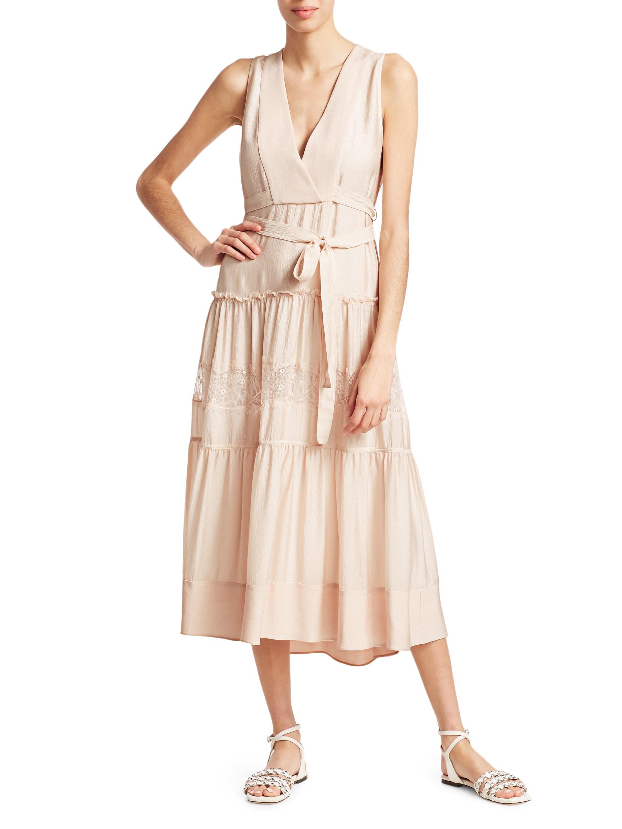 3.1 Phillip Lim Lace & Silk Belted Midi Dress in Pink Lyst