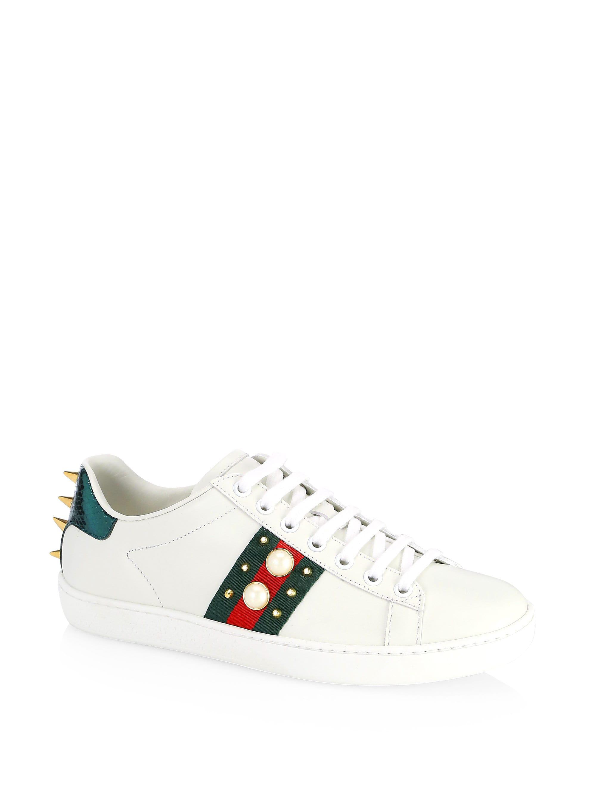 gucci stud web leather sneakers