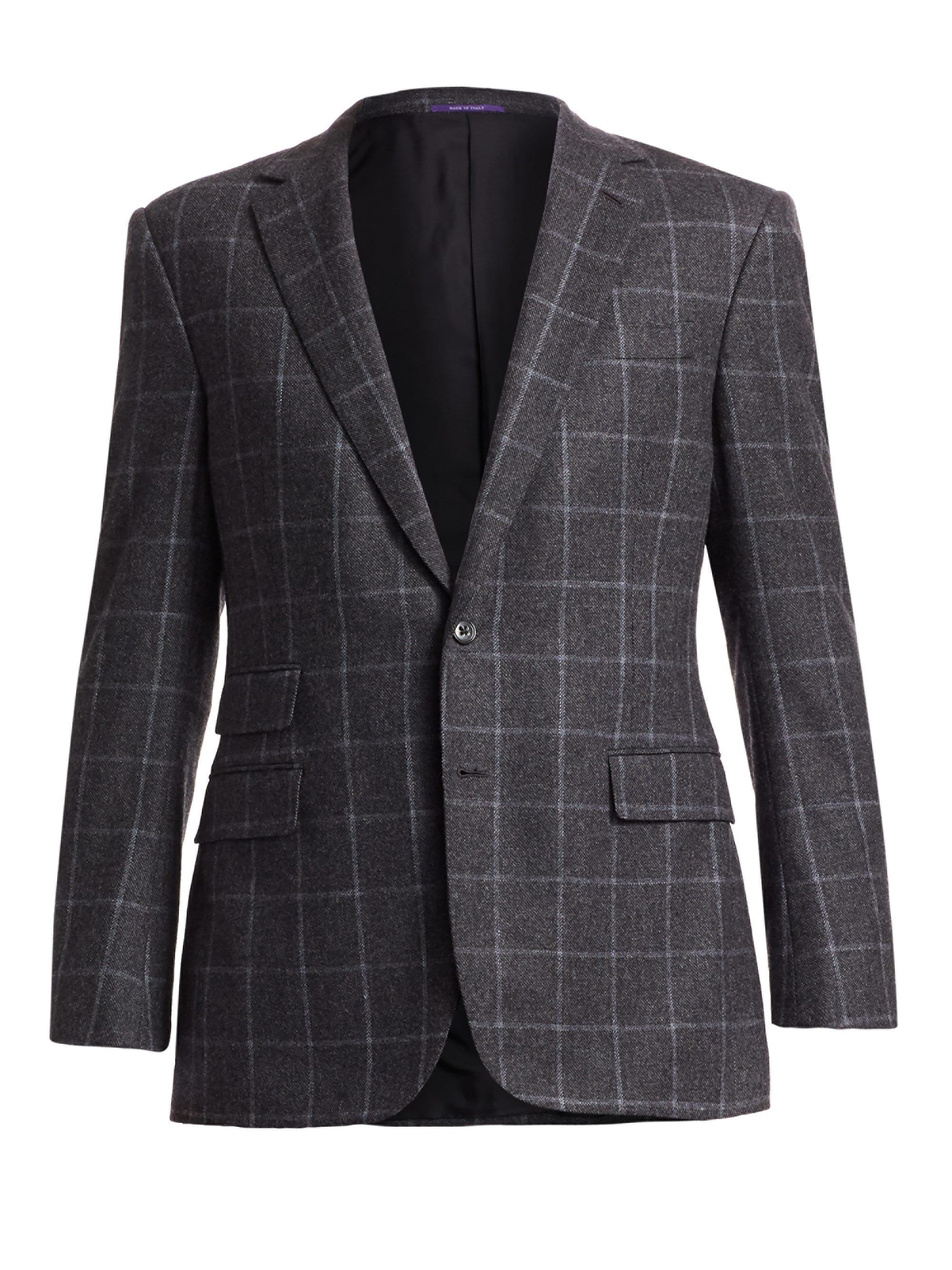 Ralph Lauren Purple Label Men's Douglas Wide Over Check Single-breasted Cashmere Blazer - Blue 