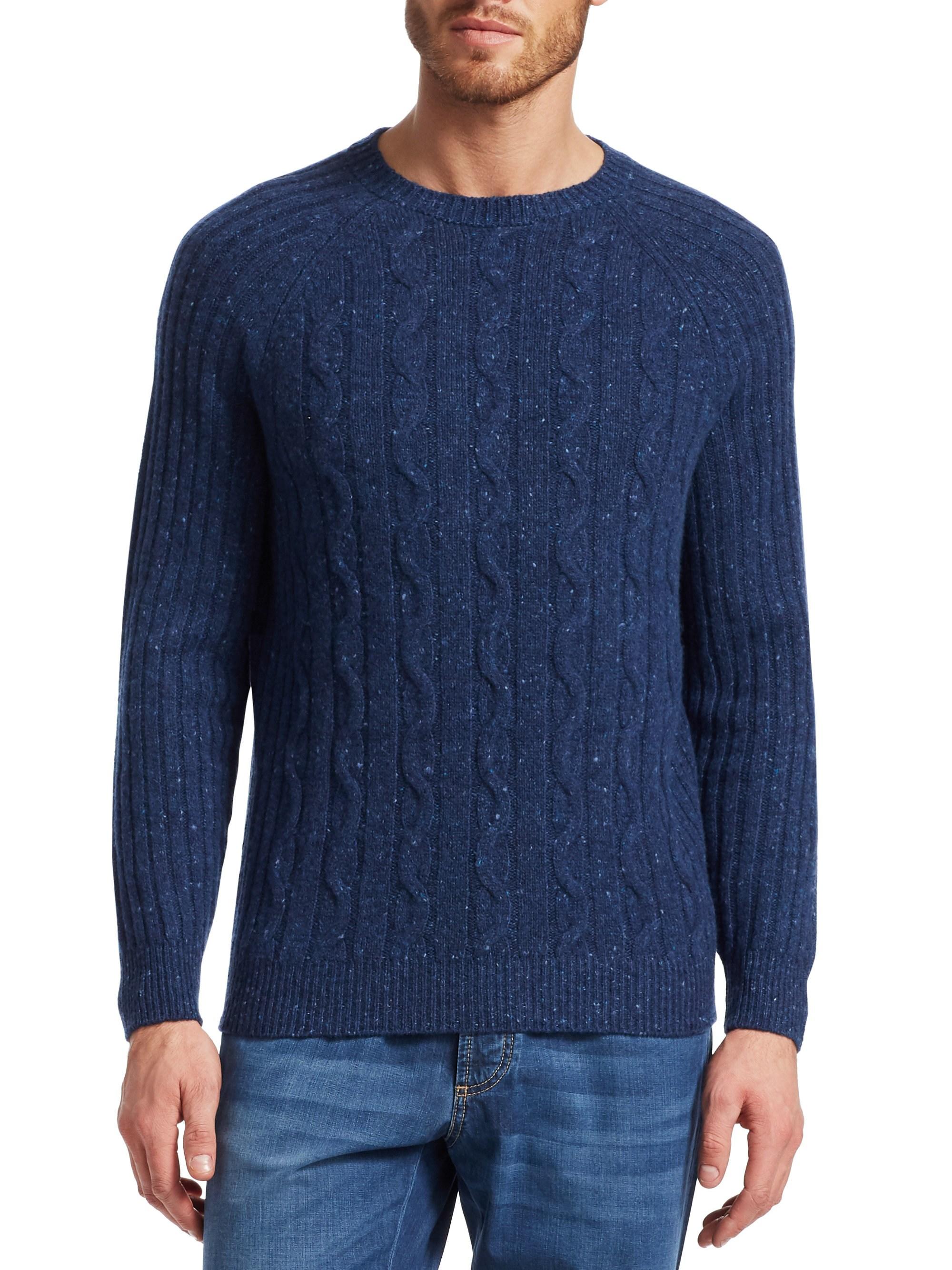 Brunello Cucinelli Cashmere Men's Donegal Cable-knit Sweater - Blue ...