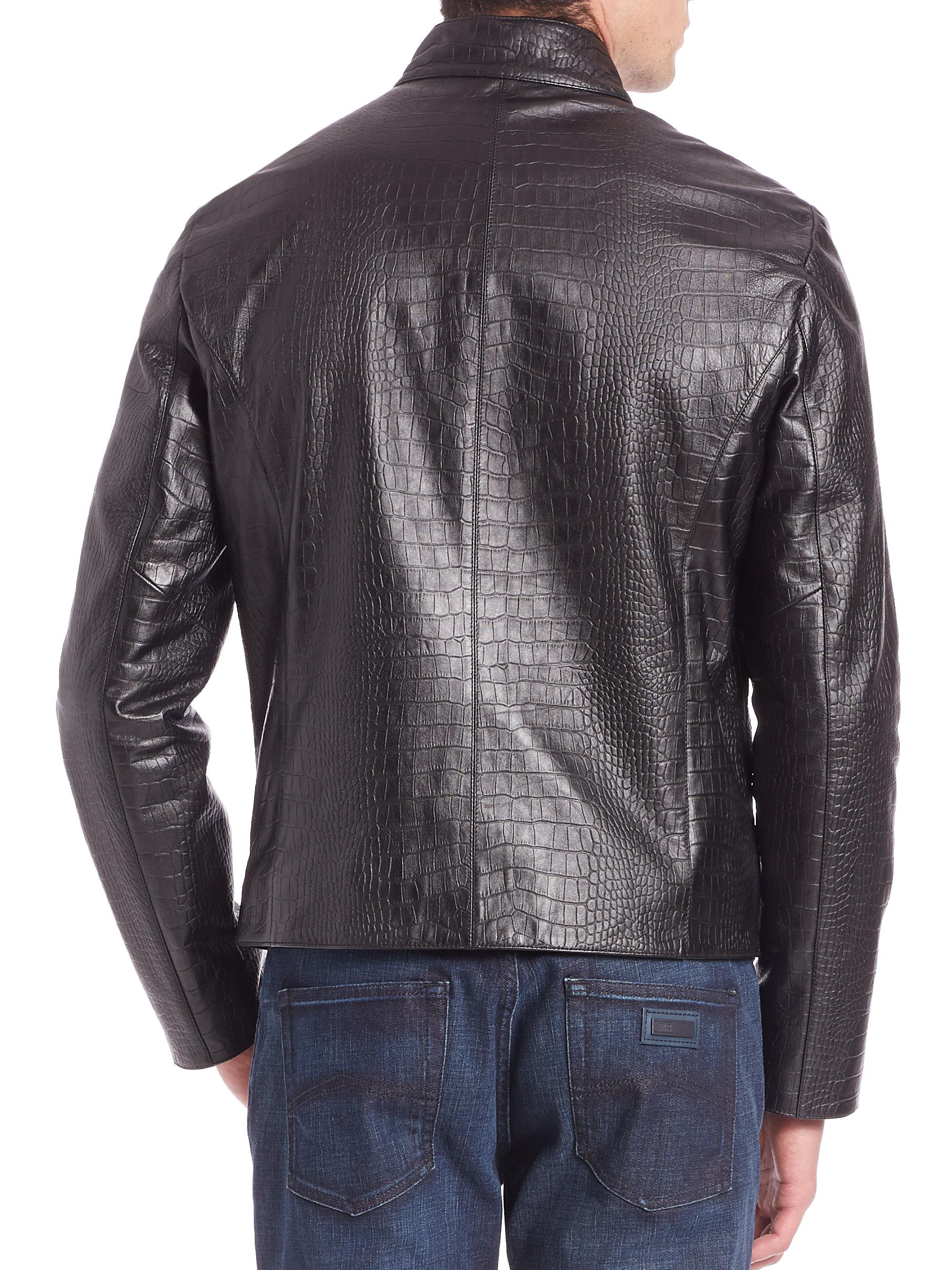 Lyst - Armani Croc-embossed Leather Jacket in Black for Men