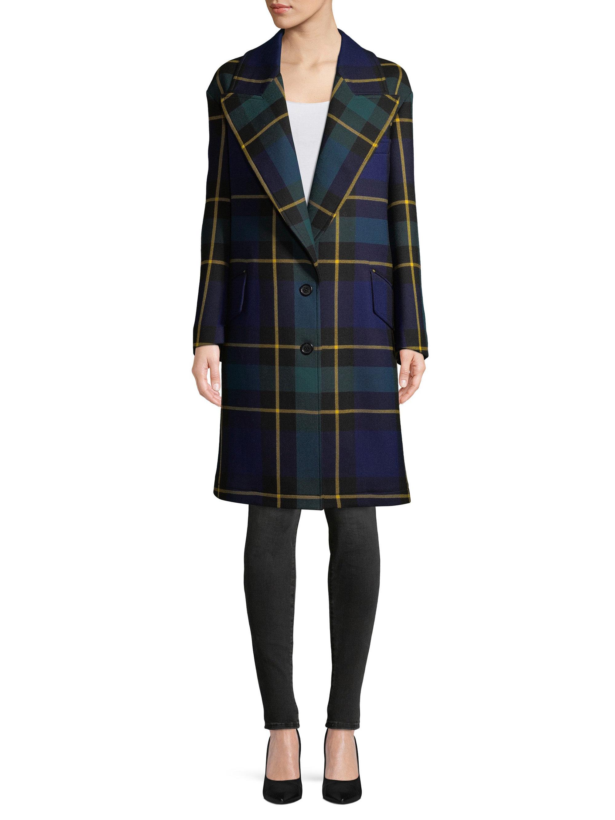 Lyst - Burberry Wool Plaid-print Coat in Blue