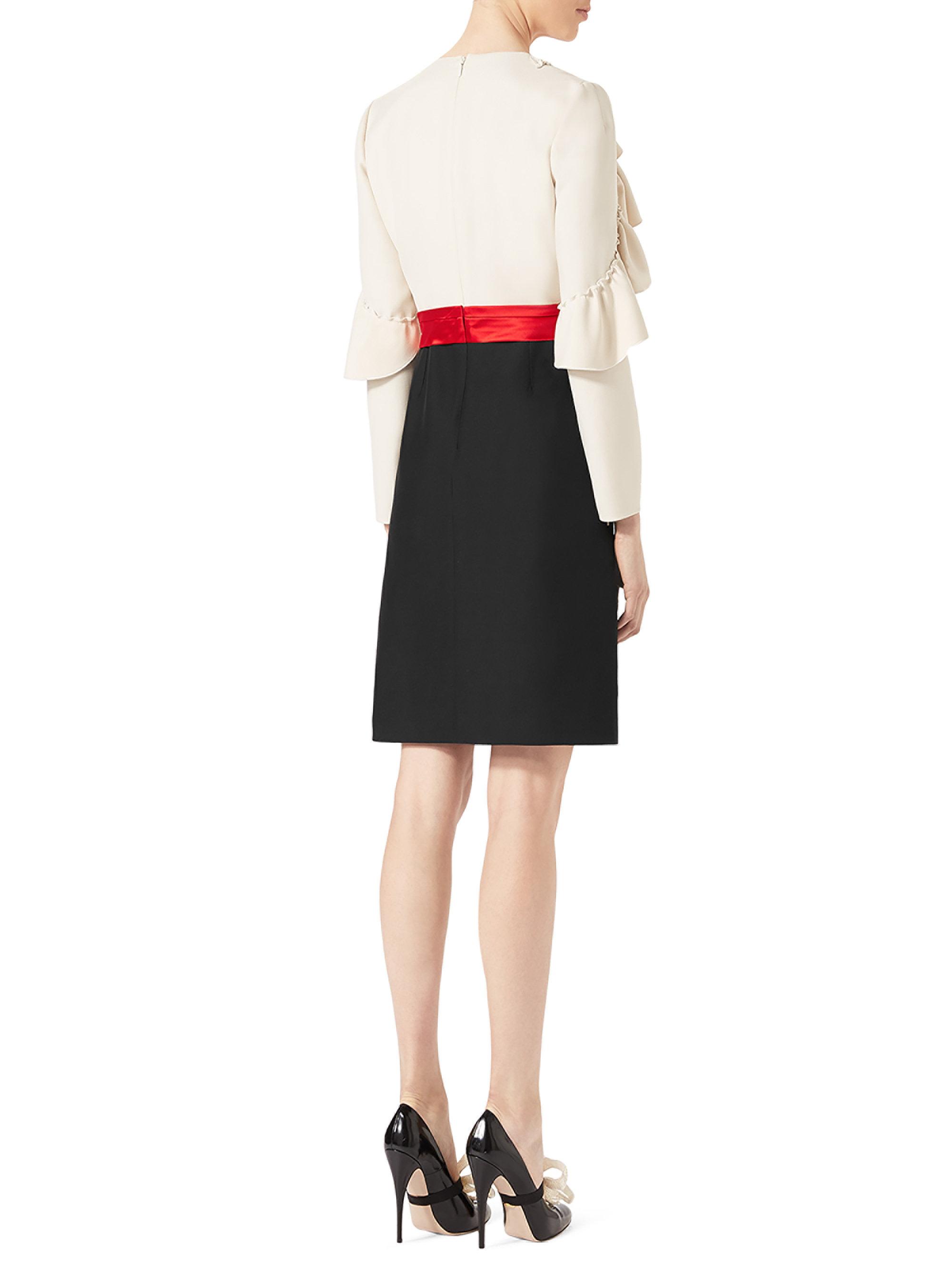 Gucci Ruffle Sleeve Silk Wool Bow Dress In Black Save View Fullscreen
