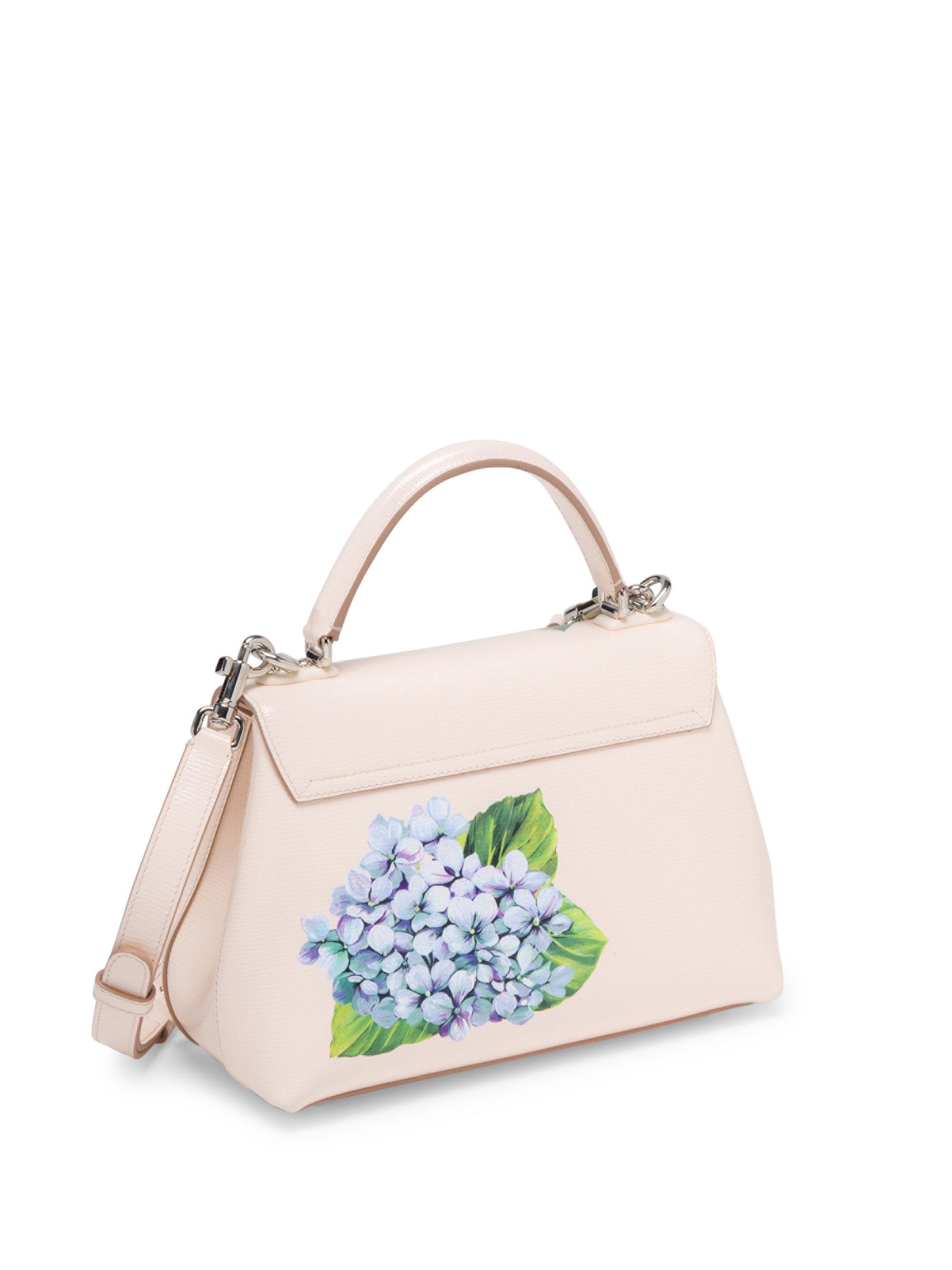 Lyst - Dolce & Gabbana Lucia Hydrangea-print Leather Top Handle Bag