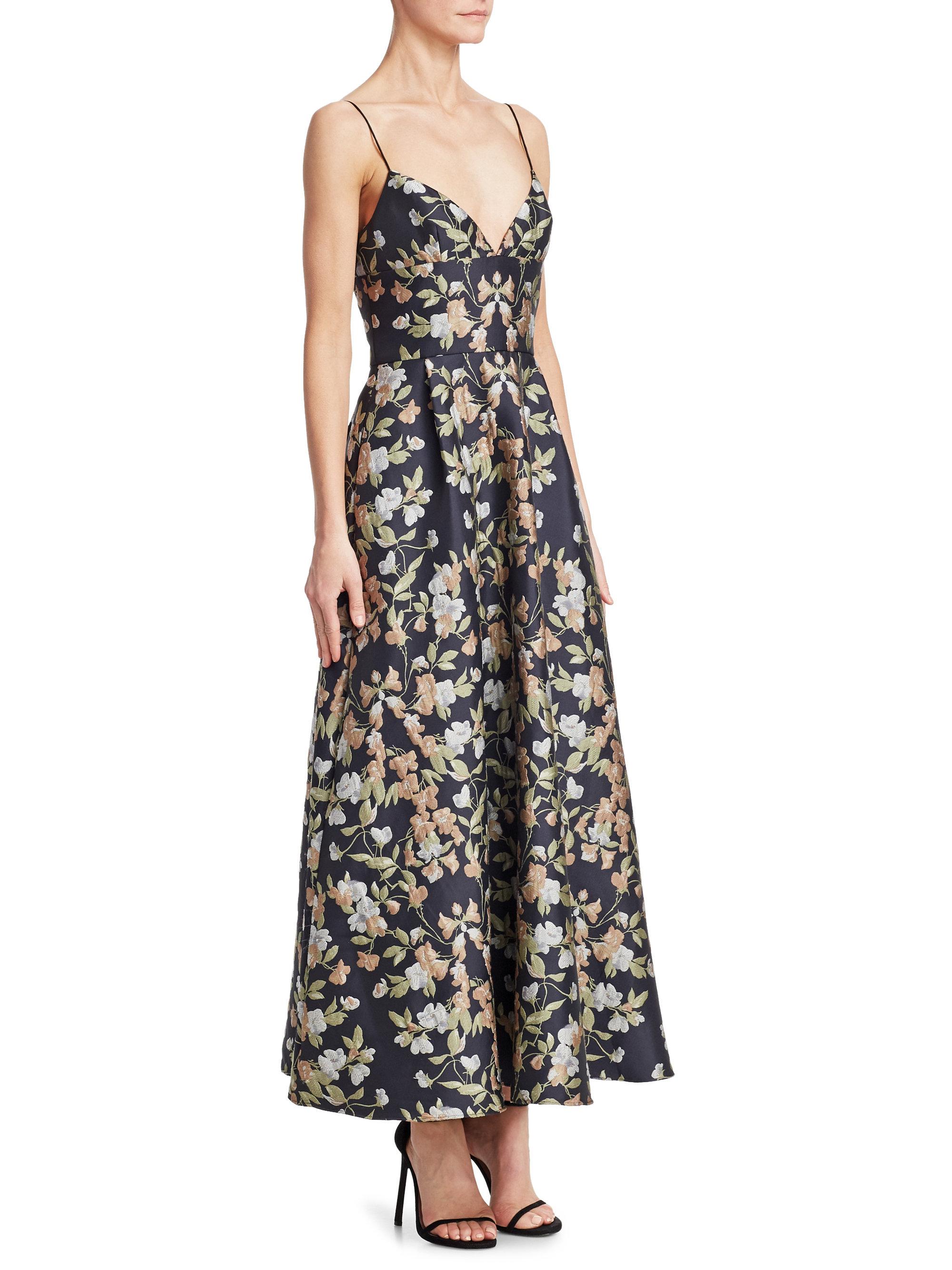 Lyst Ml Monique Lhuillier Tea Length Fl Dress In Black Gallery