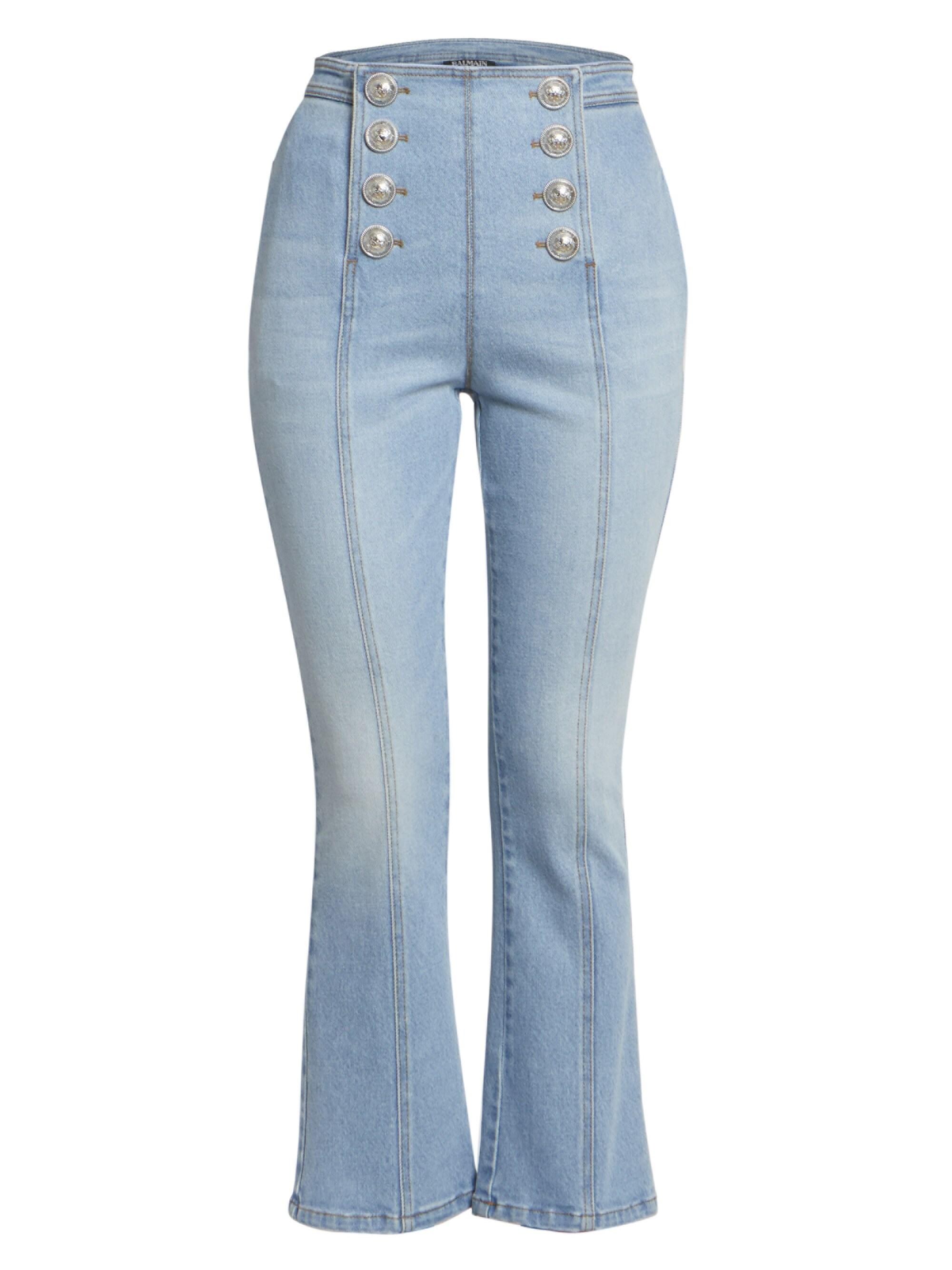 Balmain Women's Cropped Button-front Flared Jeans - Blue Jean in Blue ...