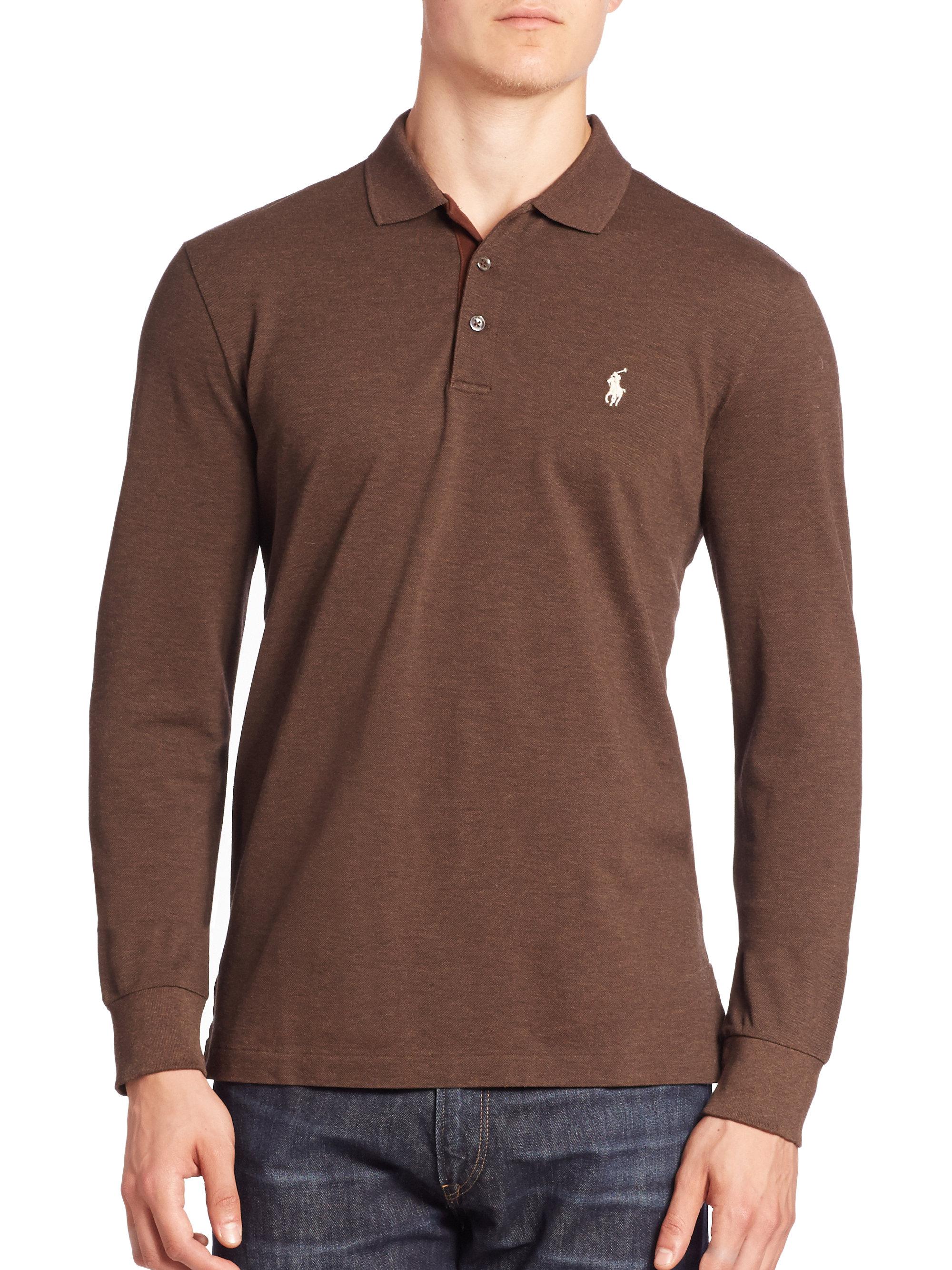 Polo Ralph Lauren Long Sleeve Cotton Polo Shirt in Brown for Men - Lyst