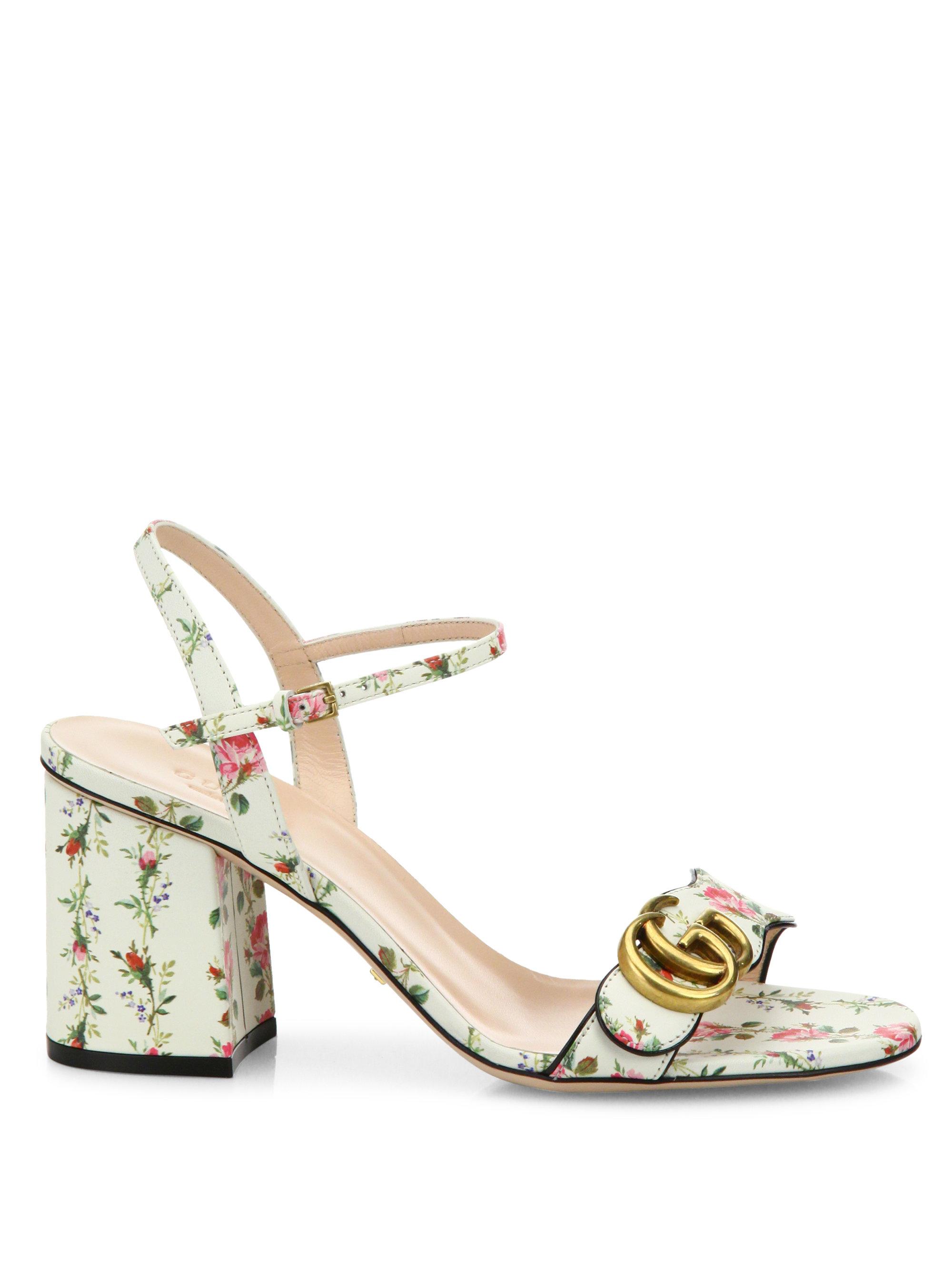 Lyst Gucci Floralprint Leather Sandals in White