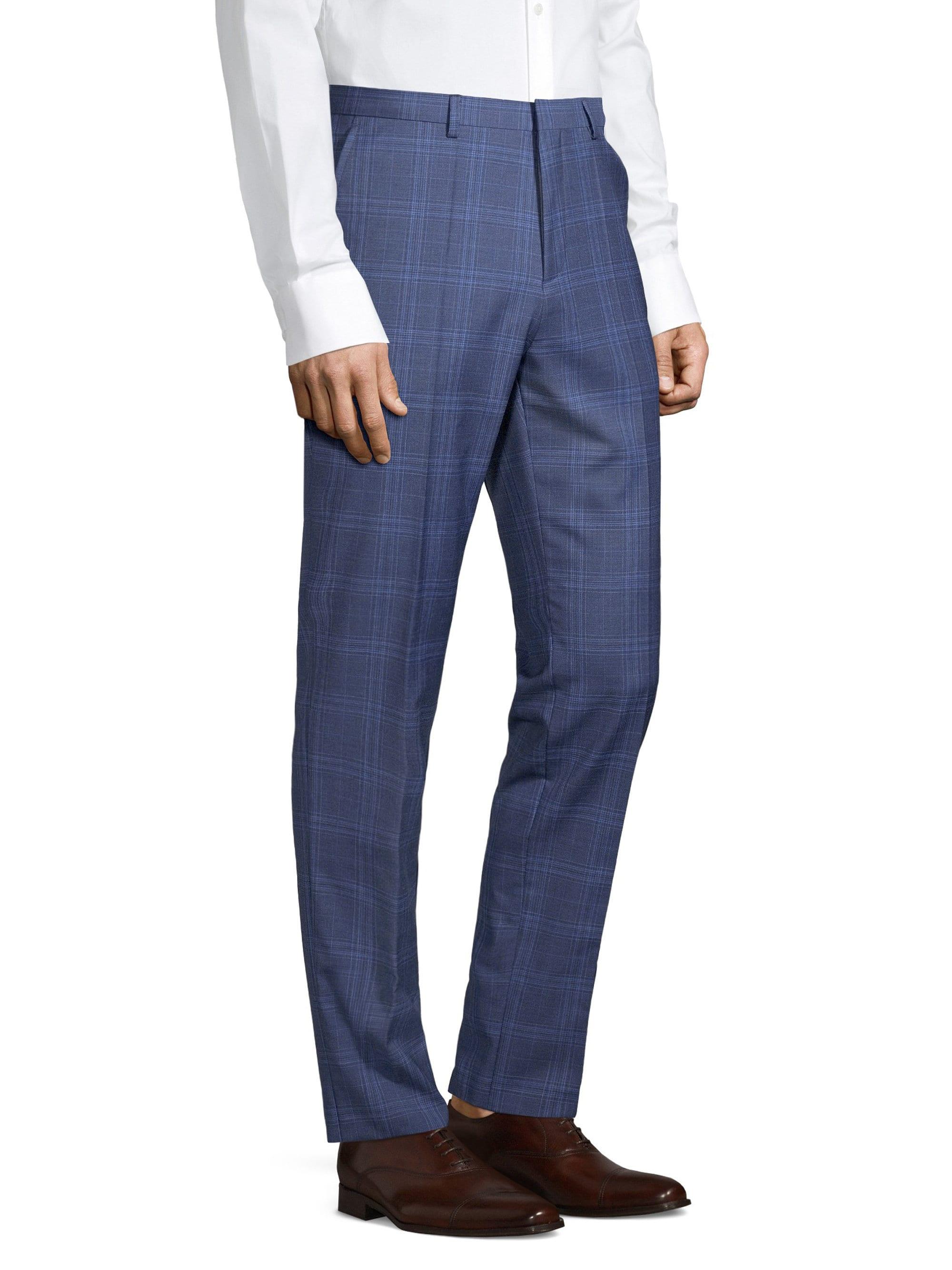 HUGO Hets Extra Slim-fit Plaid Virgin Wool Pants in Blue for Men - Lyst