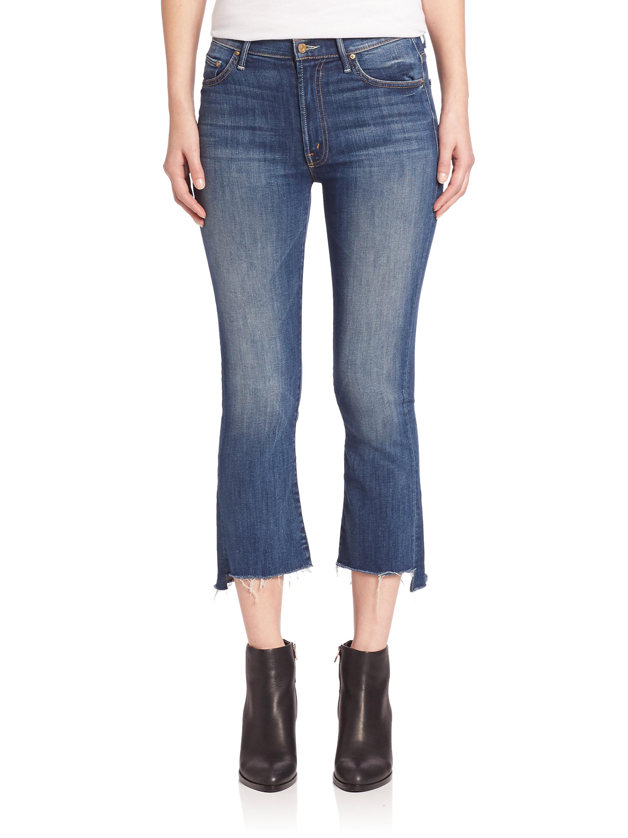 Lyst Mother Insider Cropped Rawedge Jeans in Black