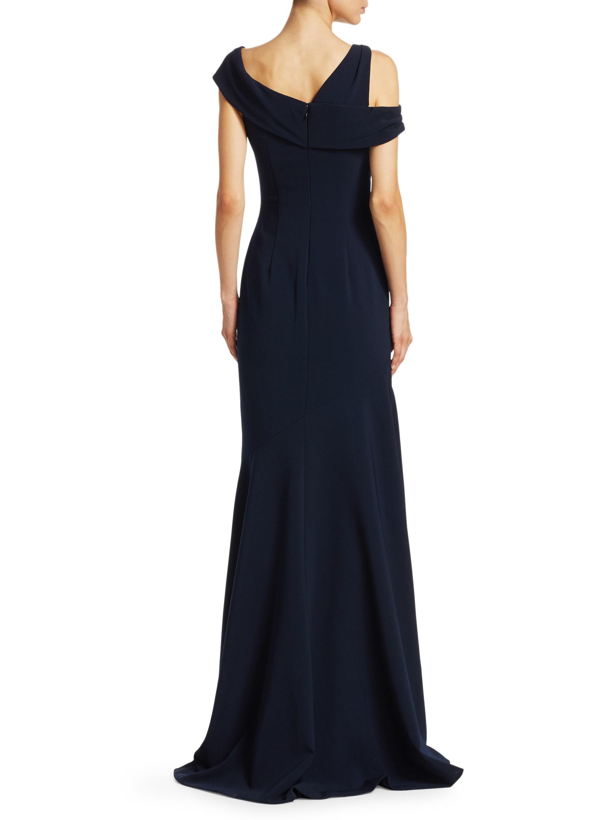 Lyst Theia D Cross Shoulder Crepe Gown In Blue View Fullscreen
